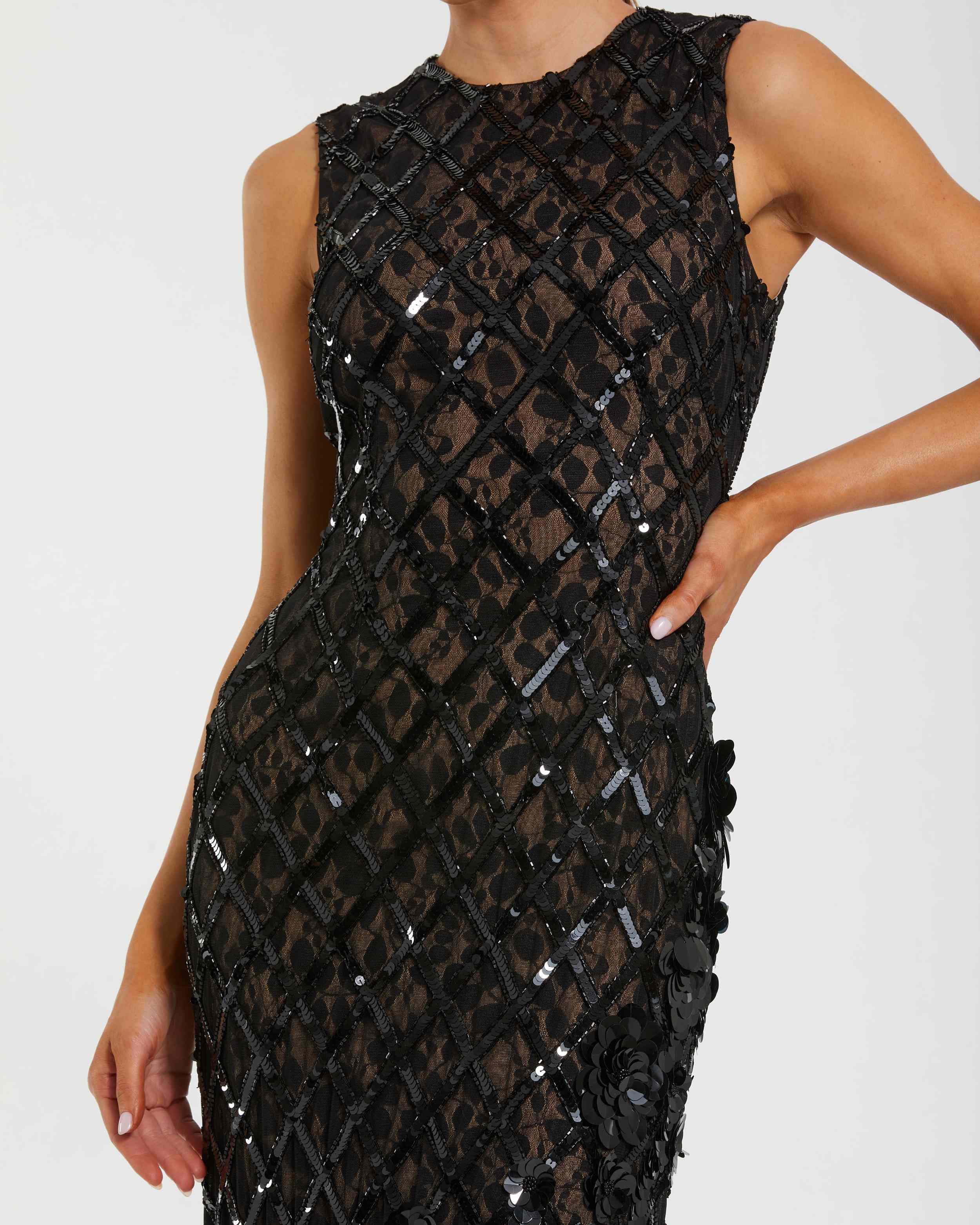 Black Embellished Sleeveless Mermaid Gown - Special Events Unlimited