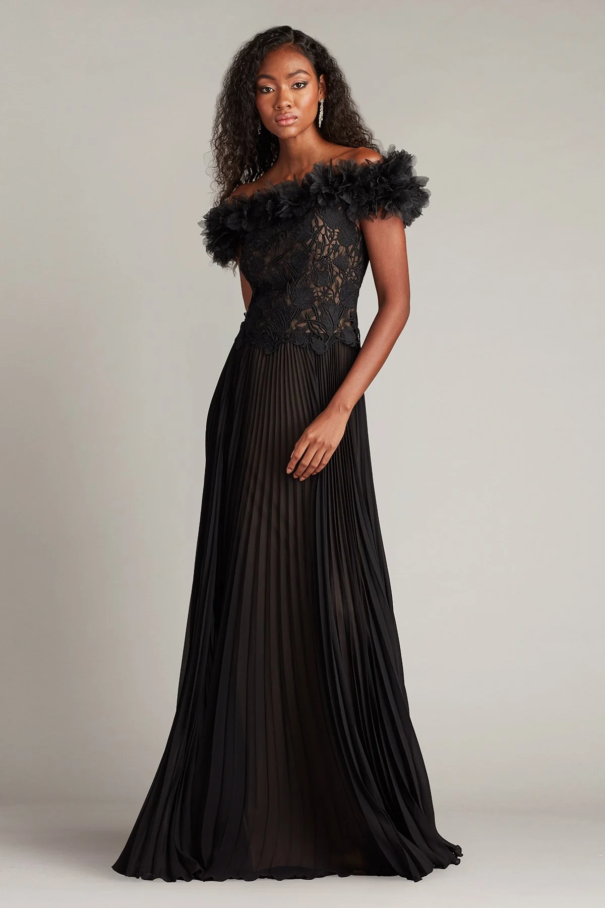 Margaux Off-Shoulder Floral Ruffle Trim Gown - Special Events Unlimited