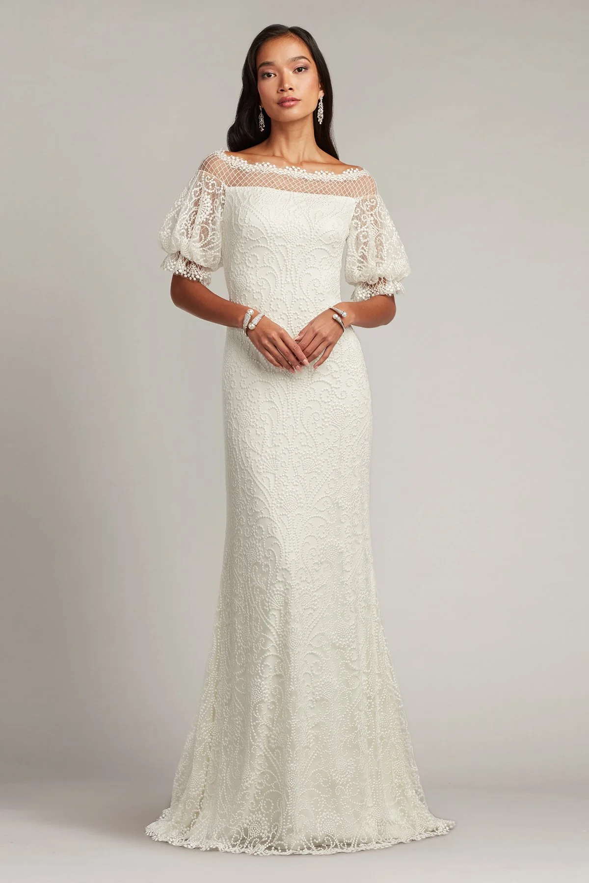 Whelan Embroidered Puff-Sleeve Gown - Special Events Unlimited