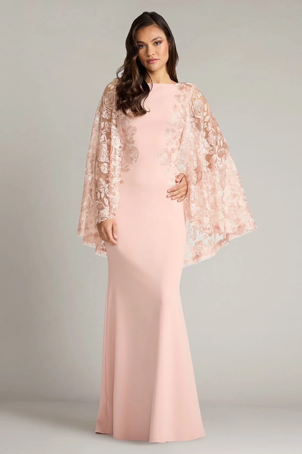 Margolin Embroidered Cape Gown - Special Events Unlimited