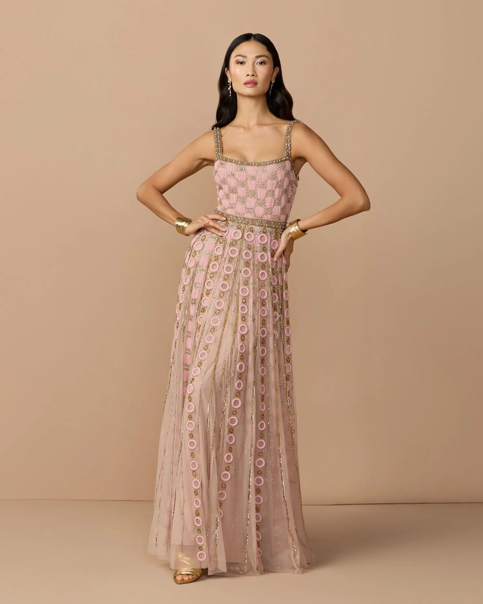 Pink Sleeveless Embellished A-line Gown - Special Events Unlimited