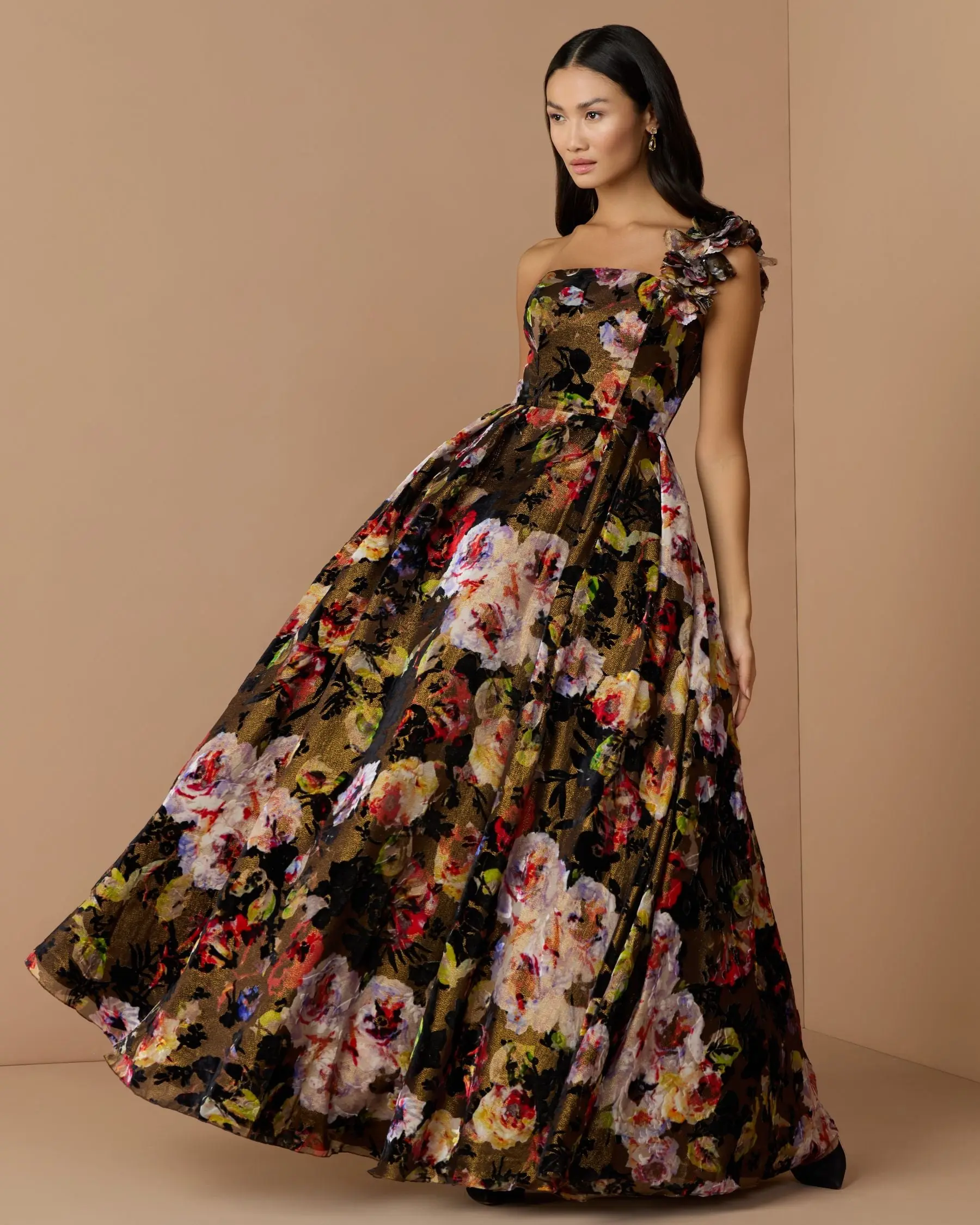 Multicolor Floral Velvet Ball Gown With Pockets - Special Events Unlimited