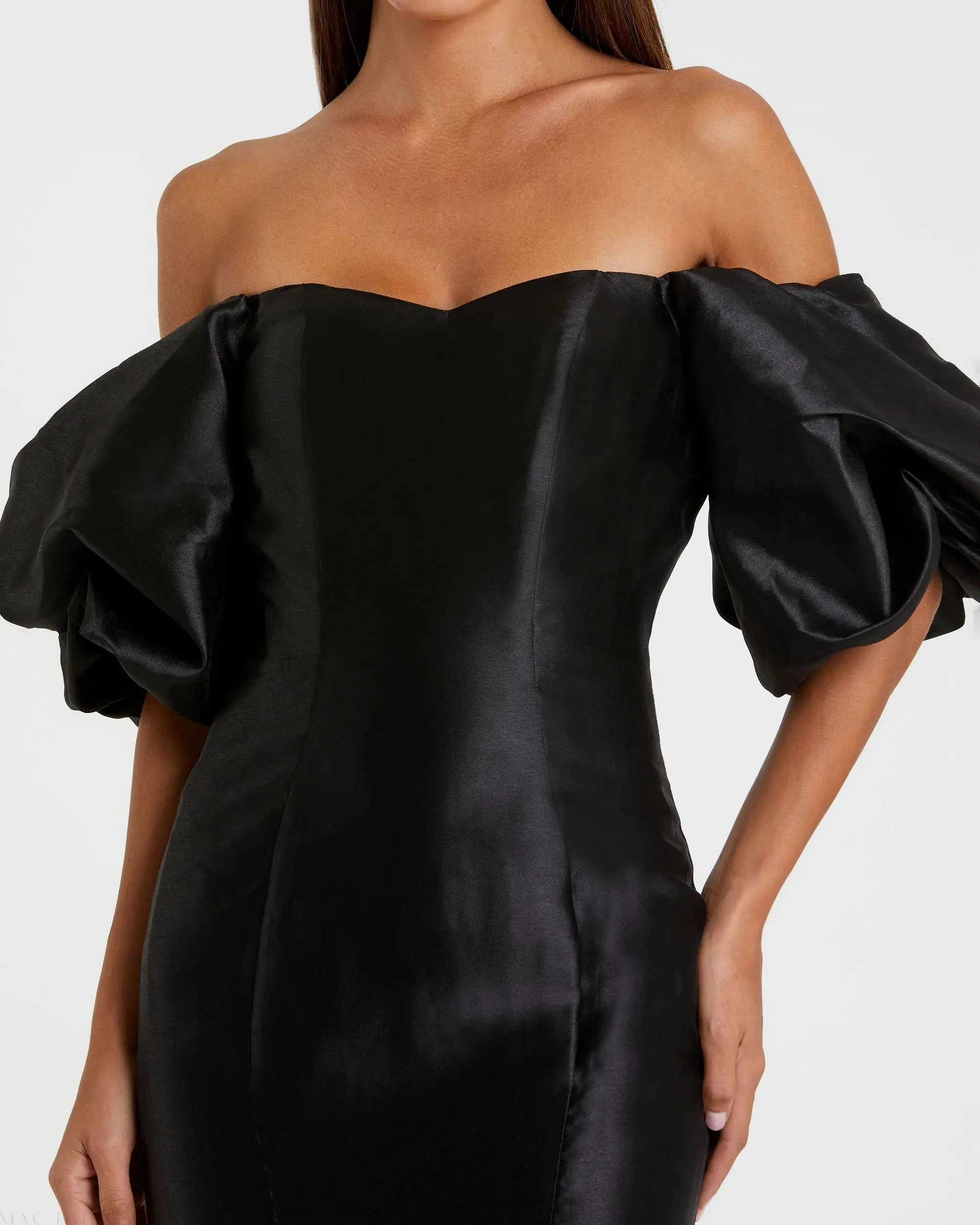 Black Sweetheart Off The Shoulder Puff Sleeve Gown - Special Events Unlimited