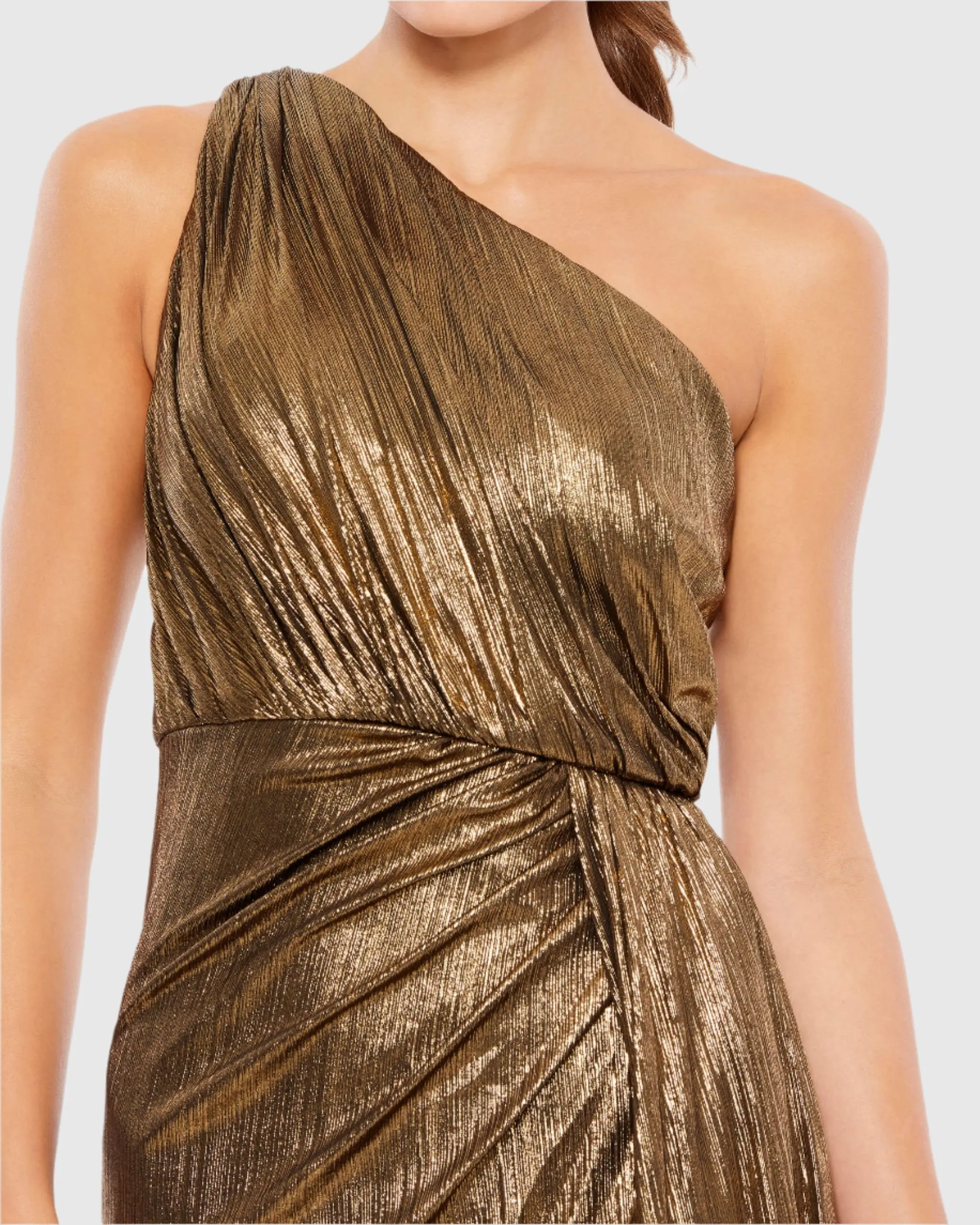 Gold One Shoulder Draped Gown - Special Events Unlimited