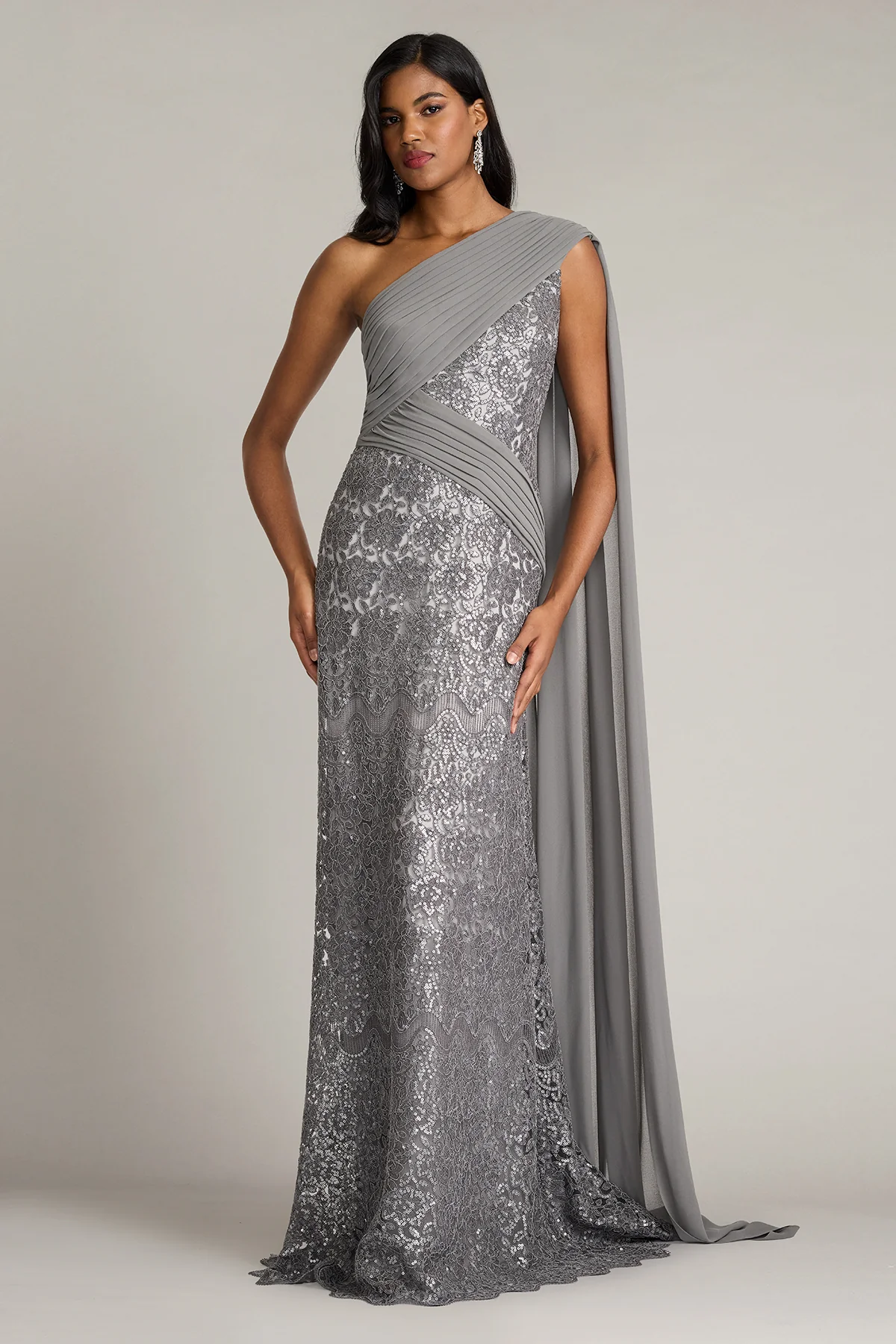 Eamon Draped Sleeve Sequin Embroidered Gown - Special Events Unlimited