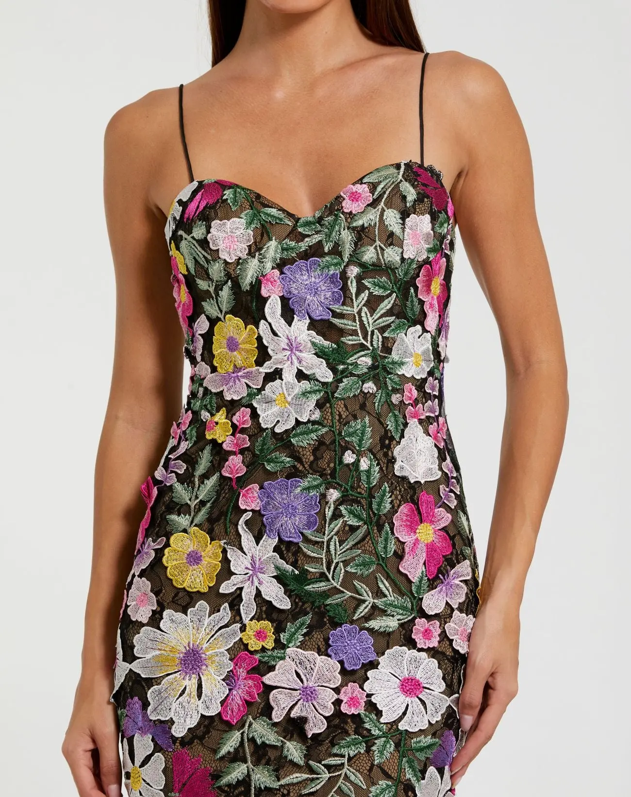Black Floral Embroidered Sleeveless Bustier Gown - Special Events Unlimited