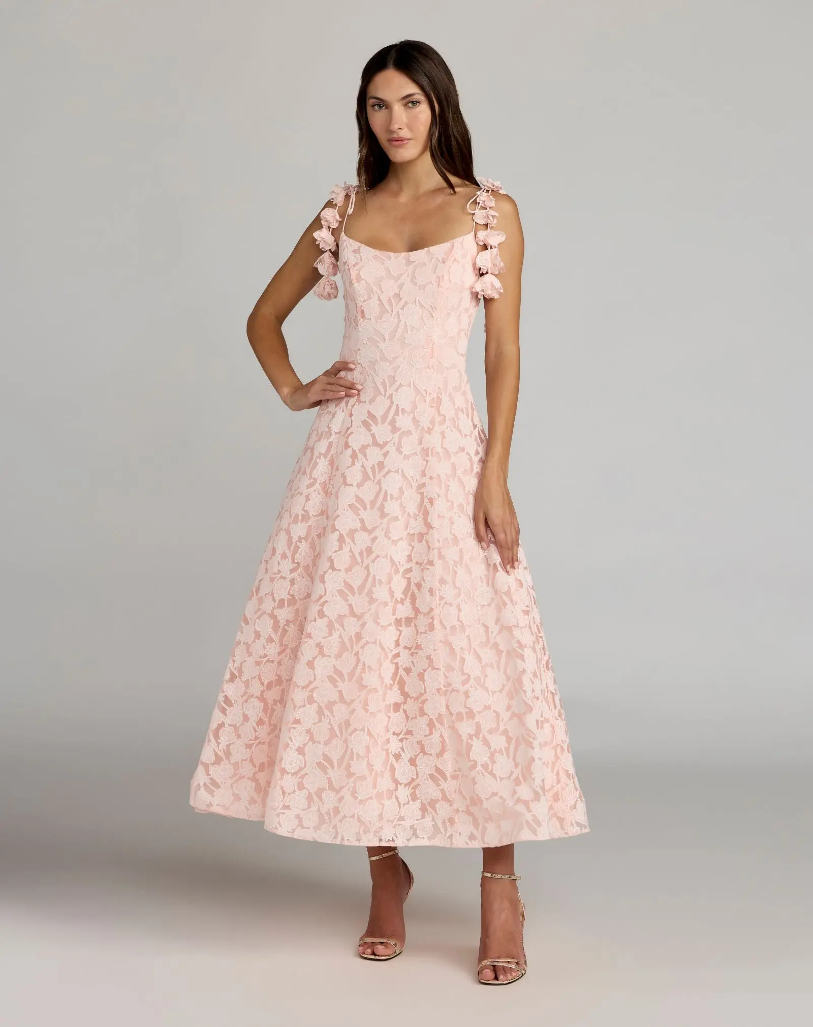Pink Scoop Neck Floral A-Line Midi Dress - Special Events Unlimited