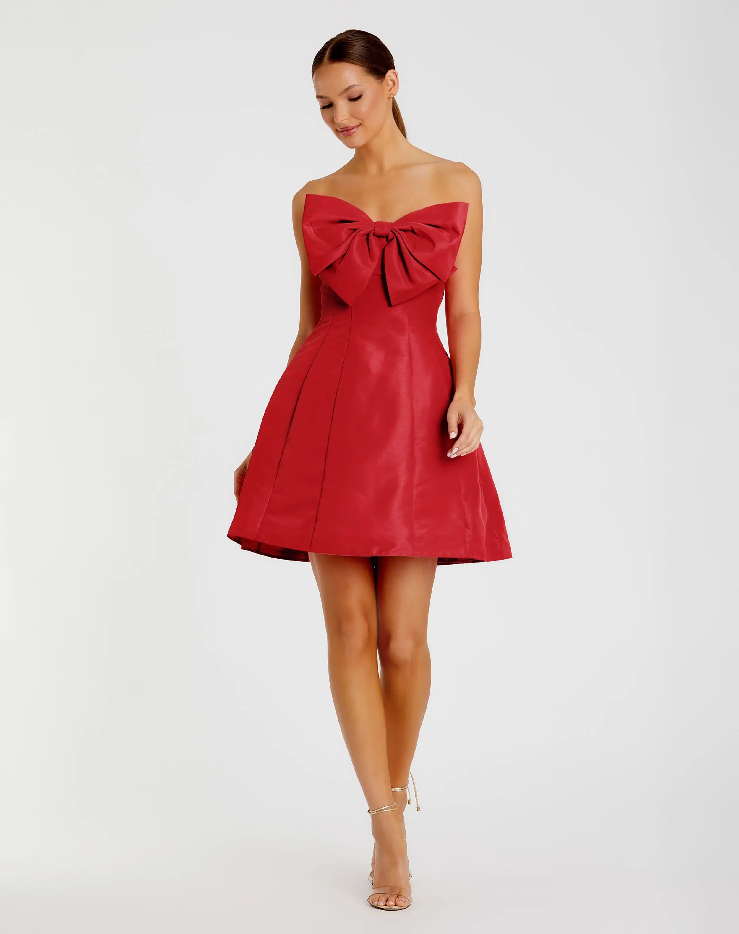 Red Strapless Oversized Bow Fit & Flare Mini Dress - Special Events Unlimited