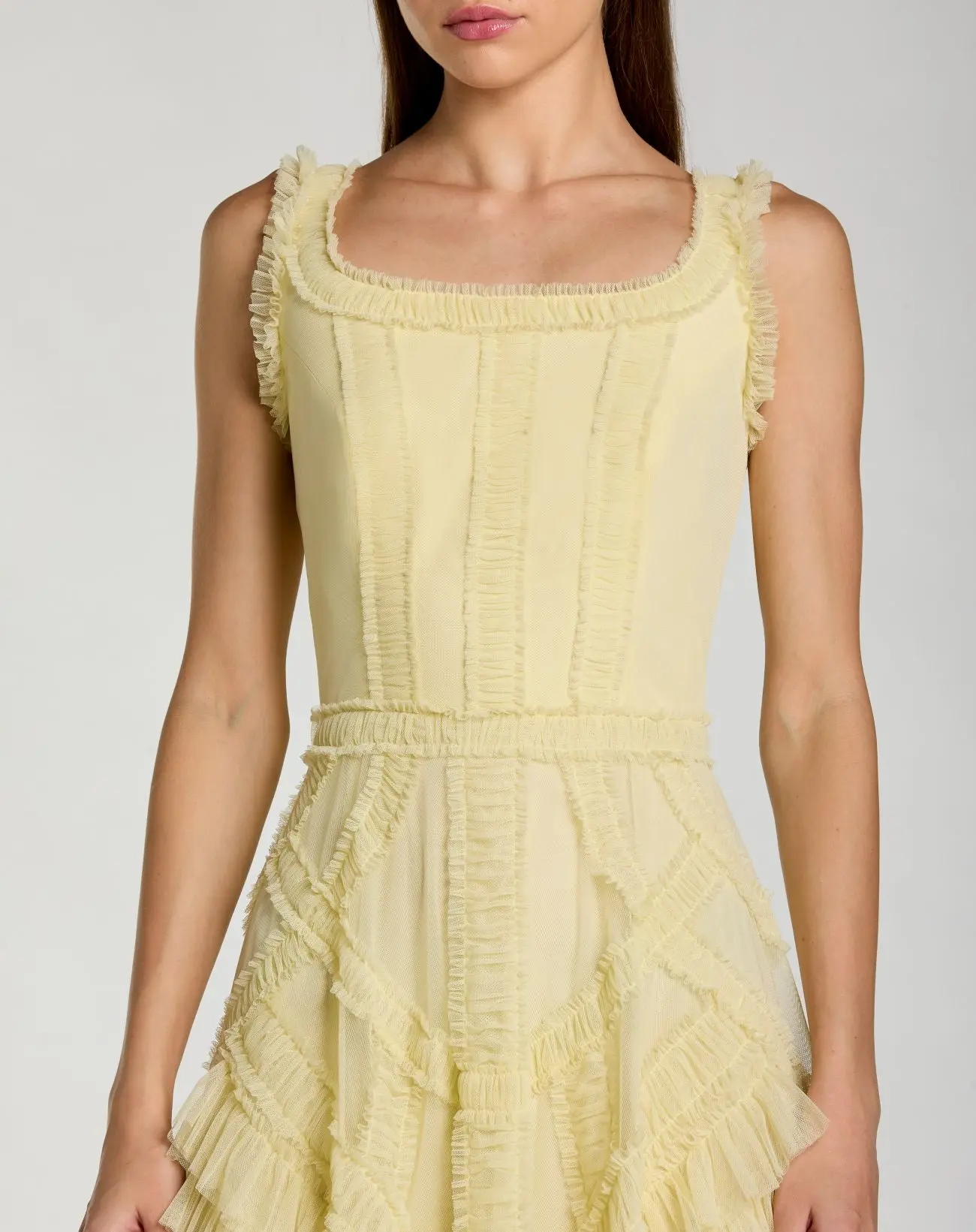 Yellow Scoop Neck Sleeveless Micro Ruffle Midi Dress - Special Events Unlimited