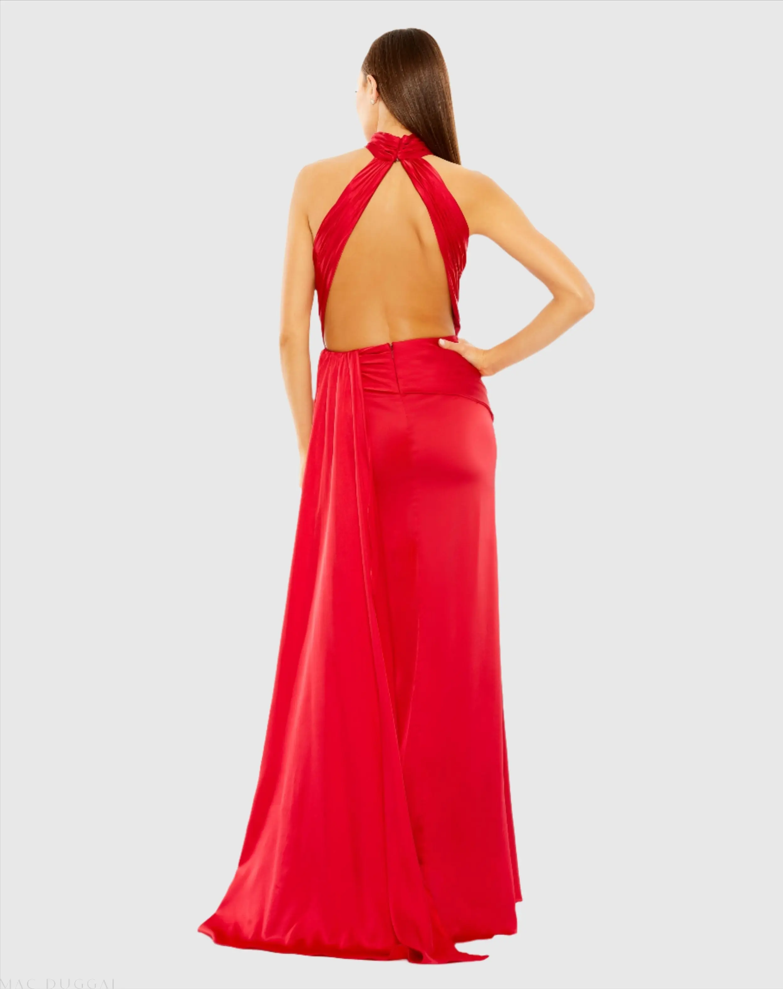 Red Sleeveless Open Back Satin Gown - Special Events Unlimited
