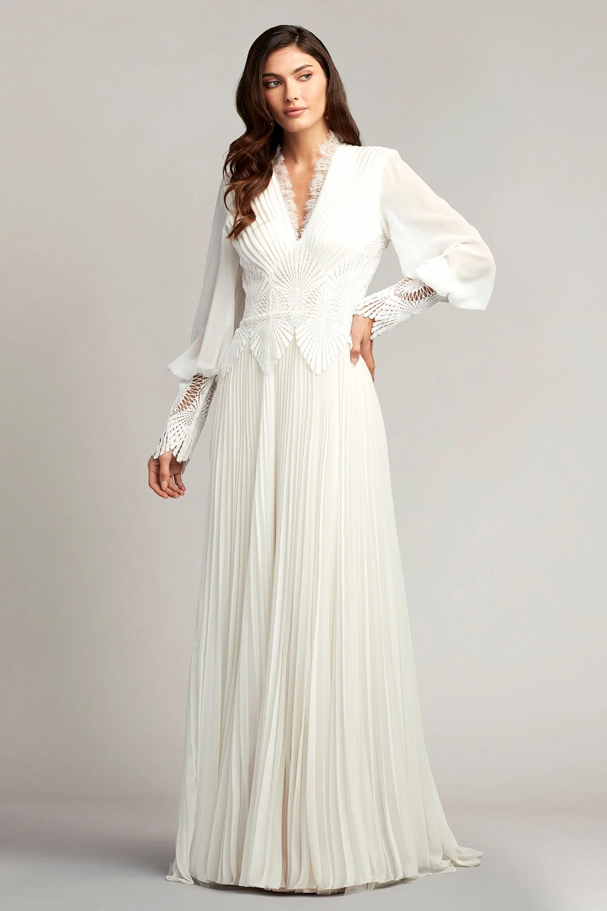 Yates Pleated Chiffon & Lace Gown - Special Events Unlimited