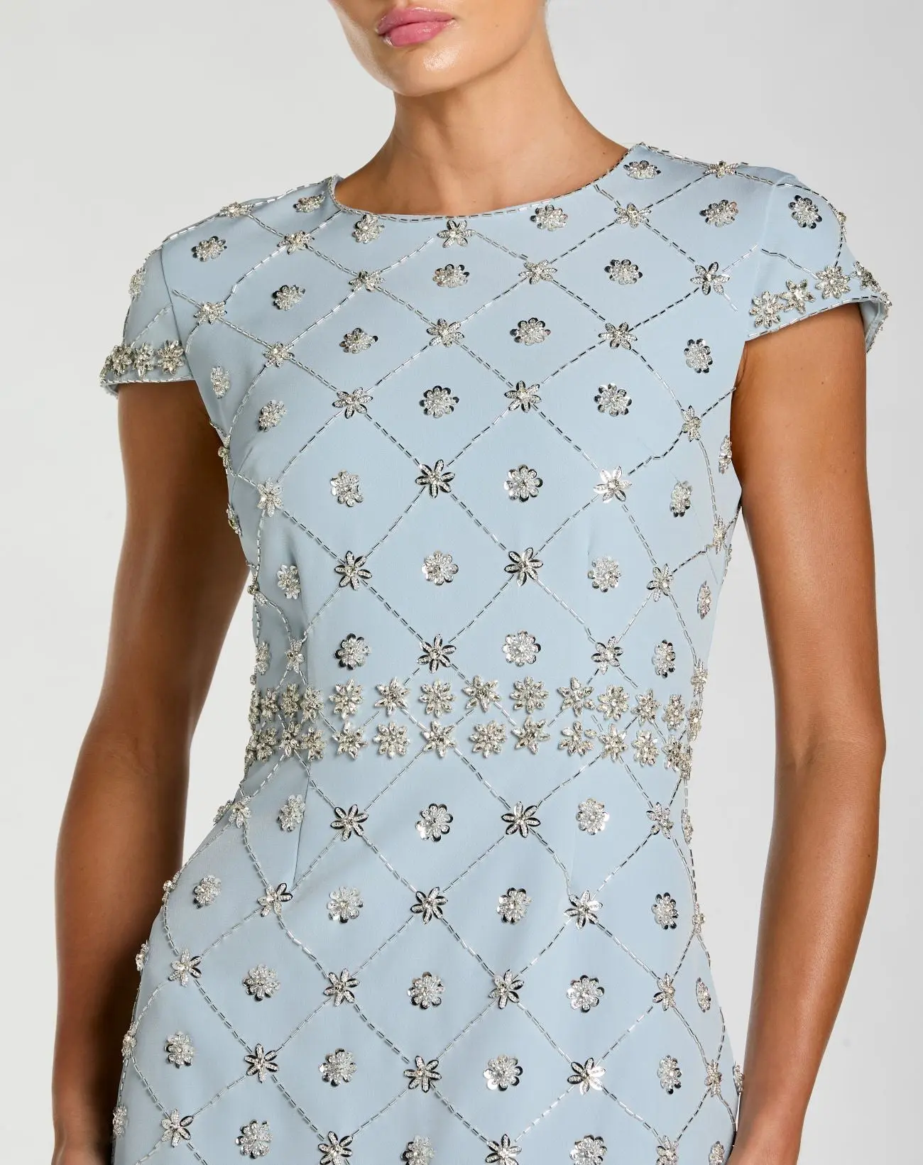 Blue Hand Embellished High Neck Midi Dress - Special Events Unlimited