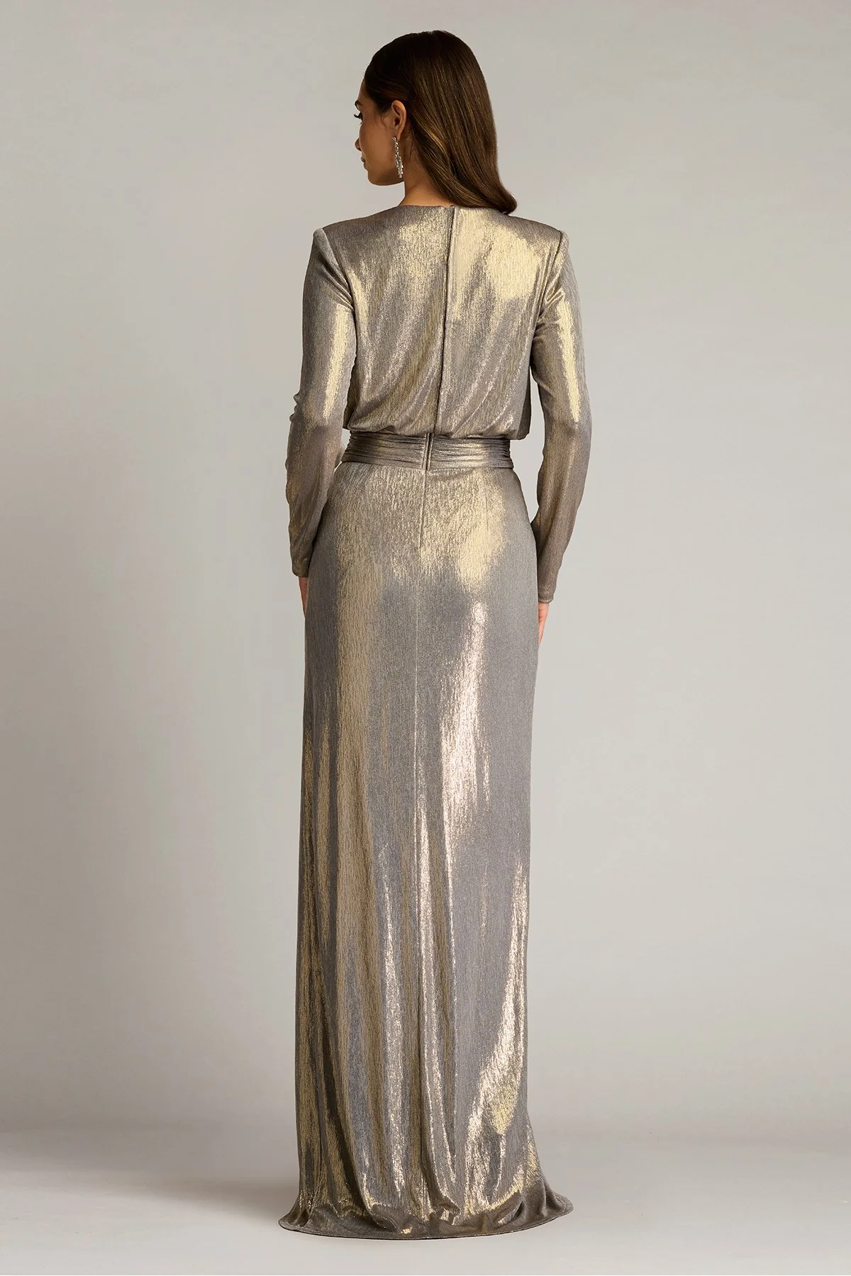 Pomona Metallic Waterfall Flounce Gown - Special Events Unlimited