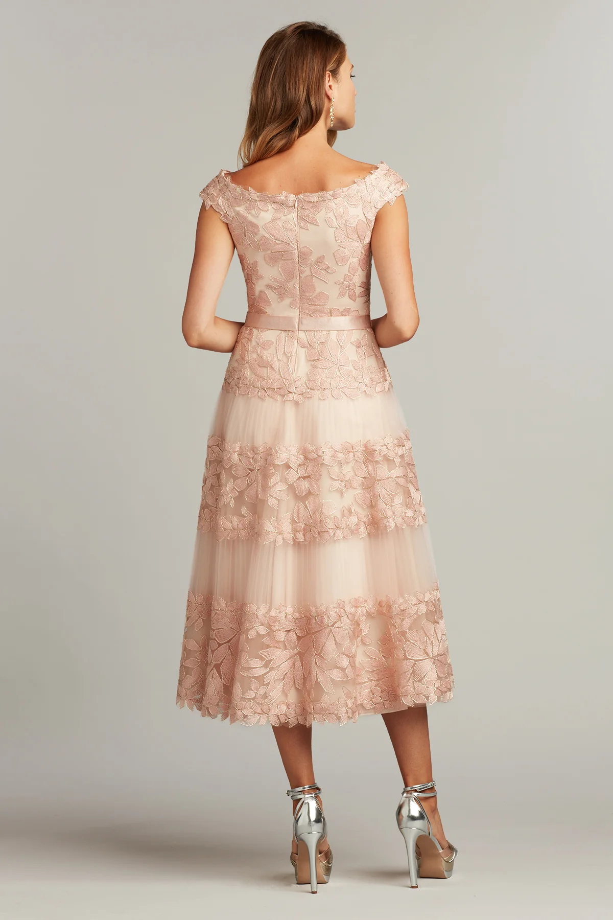 Adriane Floral Embroidered Tea-Length Dress - Special Events Unlimited