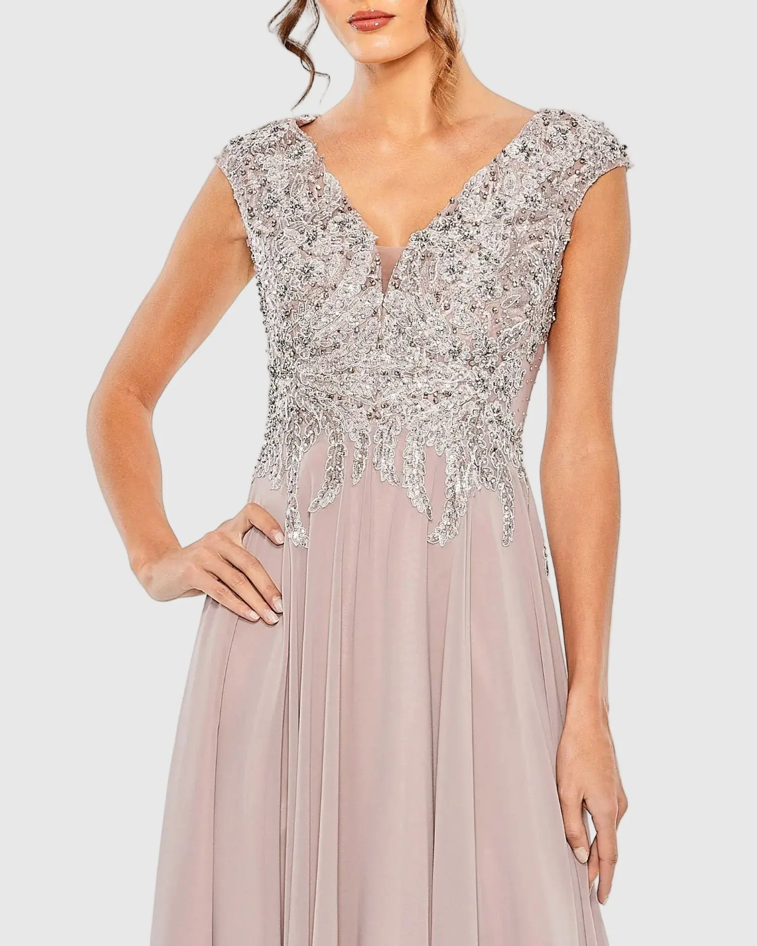 Purple Embroidered Chiffon A-Line Midi Dress - Special Events Unlimited