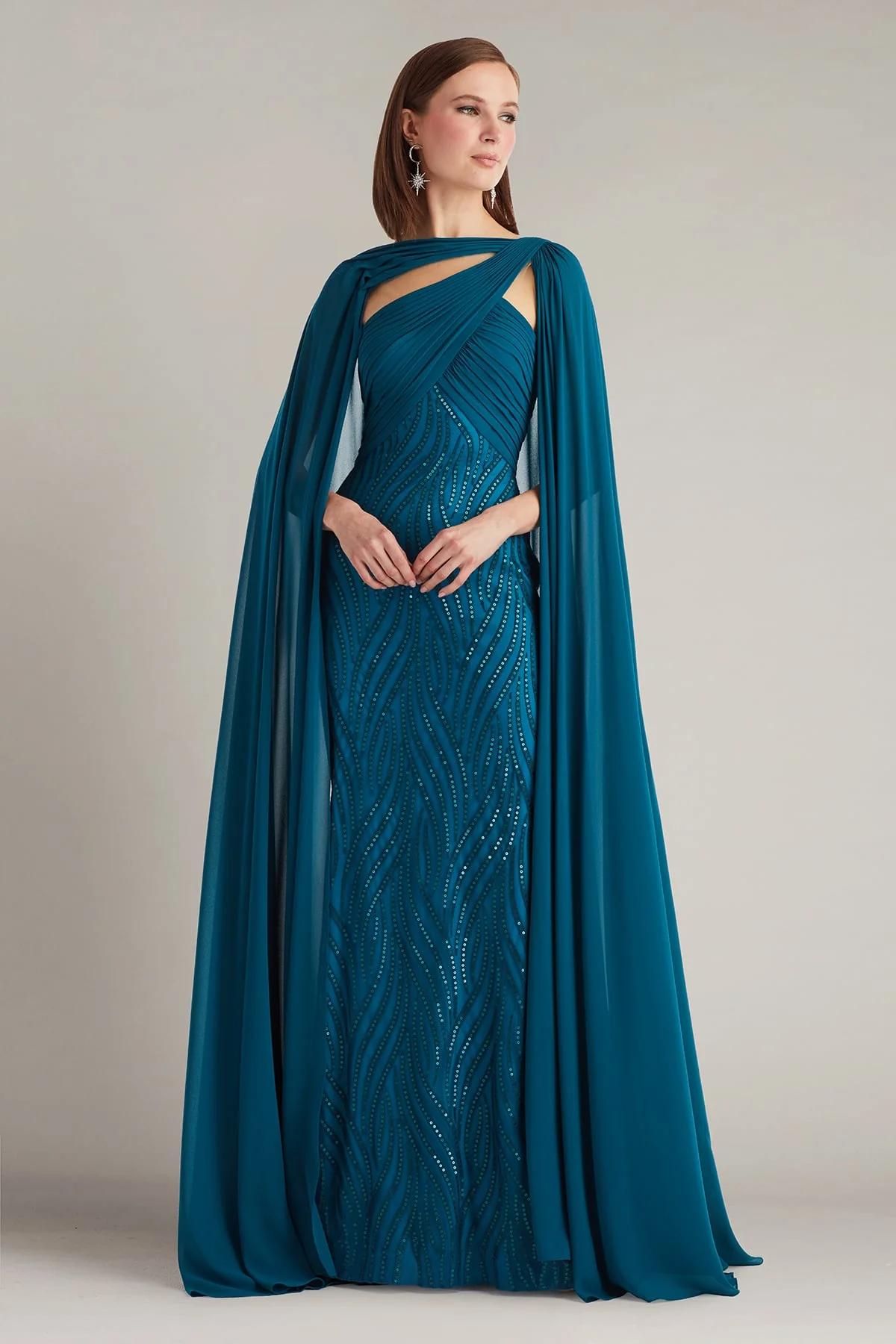 Tullett Sequin Embroidered Cape Gown - Special Events Unlimited