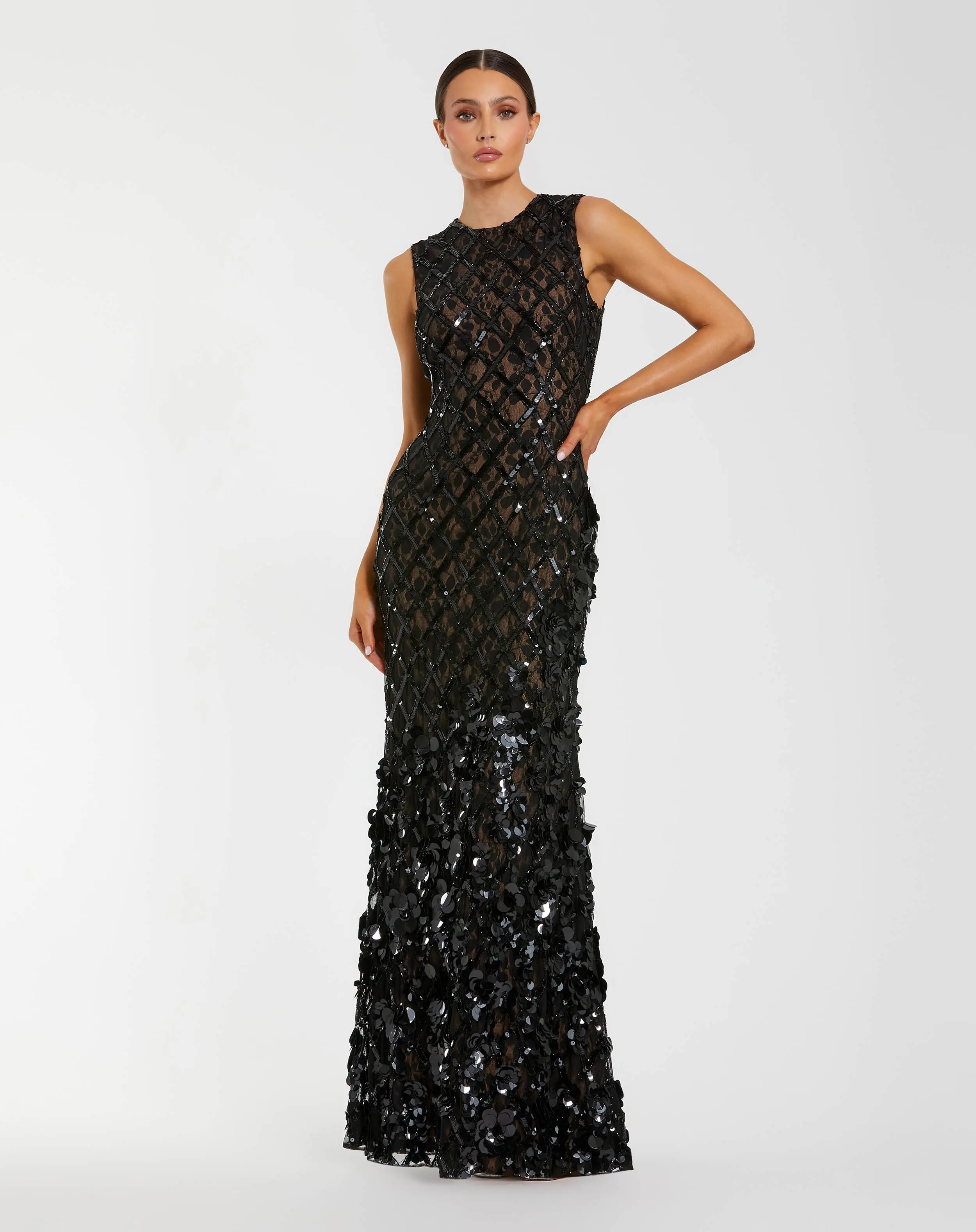 Black Embellished Sleeveless Mermaid Gown - Special Events Unlimited