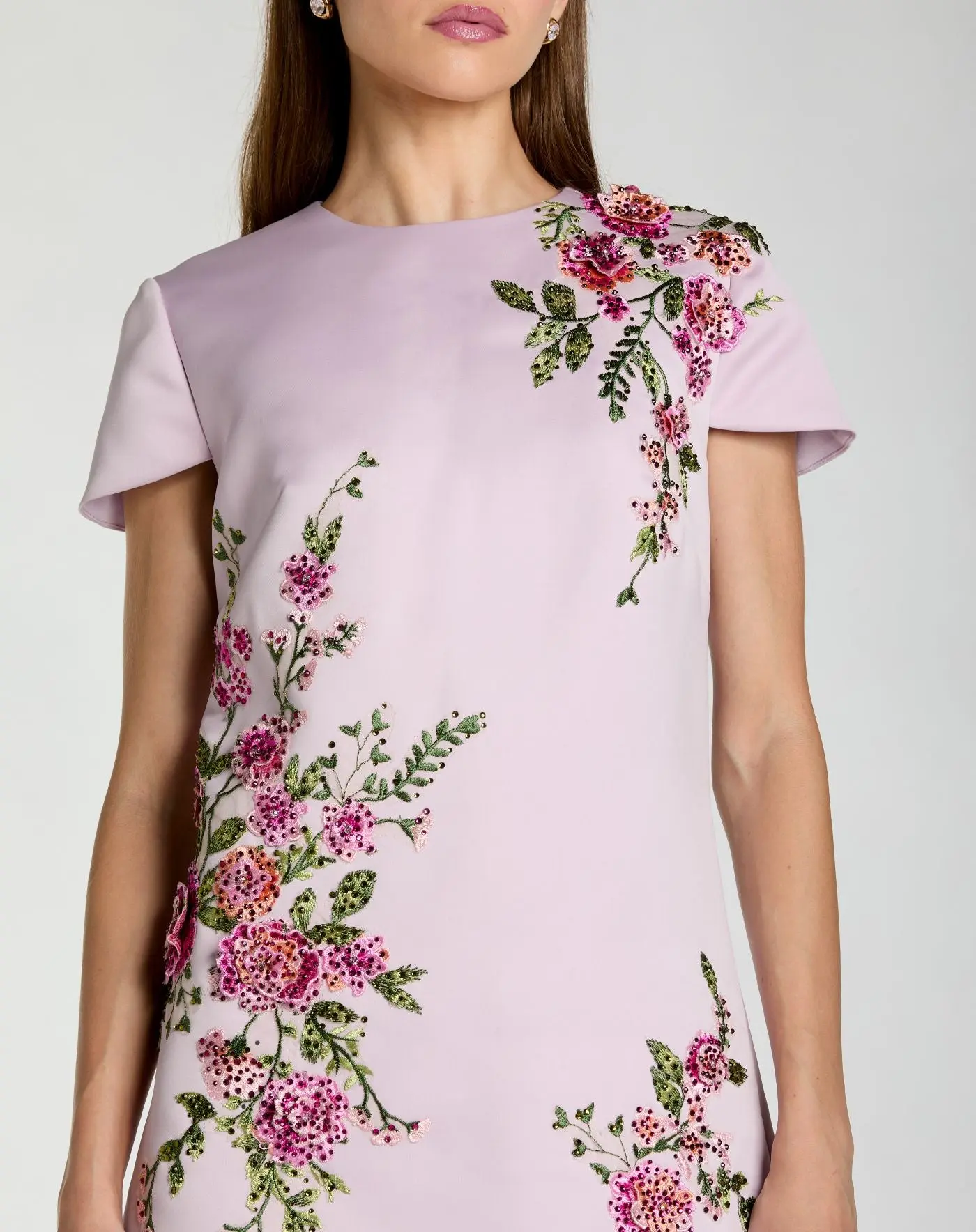 Purple Cap Sleeve Embroidered Satin Mini Dress - Special Events Unlimited