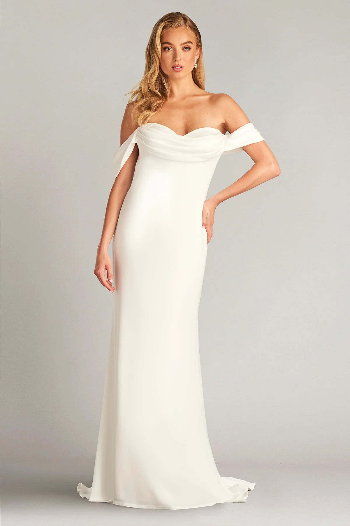 Amishta Off-The-Shoulder Crepe Gown - Special Events Unlimited