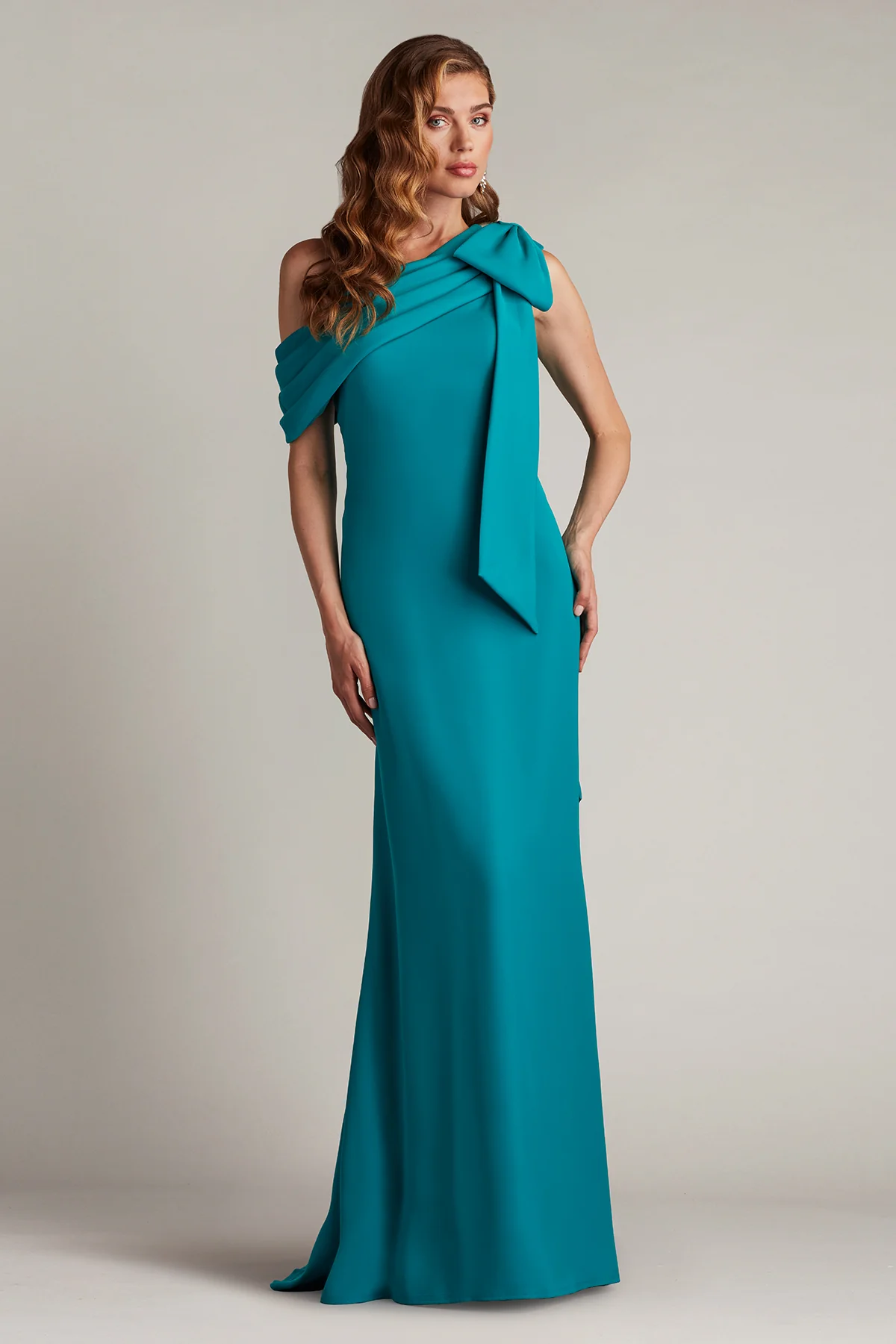 Cassia Bow-Shoulder Crepe Gown - Special Events Unlimited