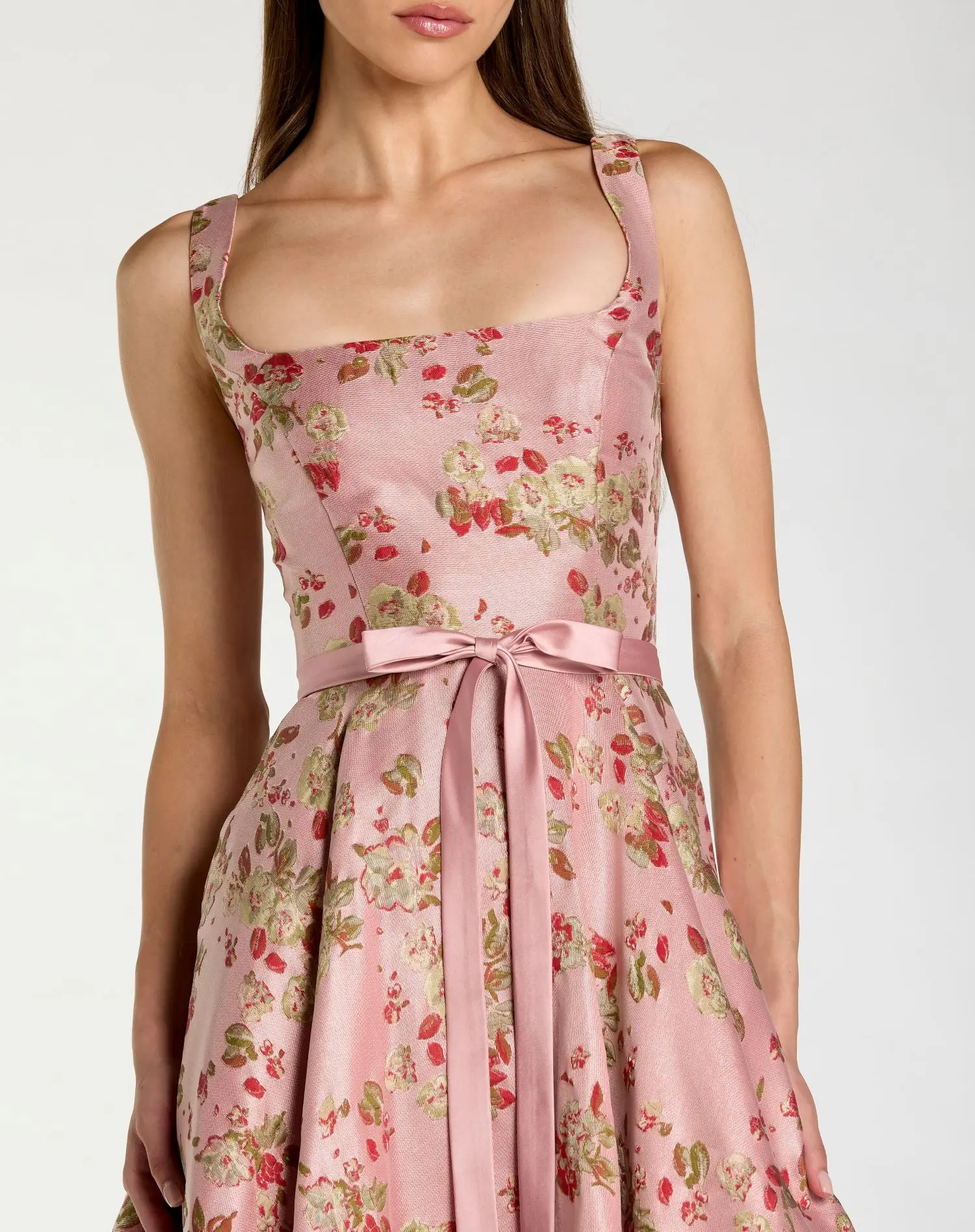 Pink Sleeveless Brocade A Line Midi Dress - Special Events Unlimited