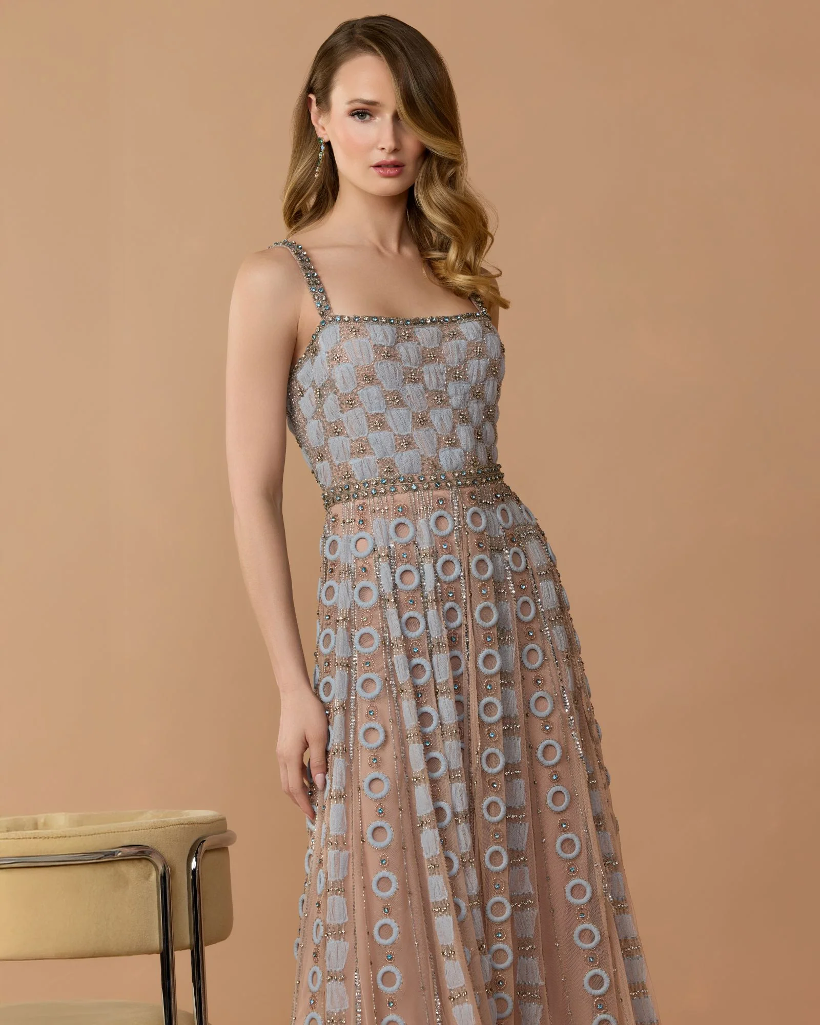 Petite Light Blue Sleeveless Embellished A-line Gown - Special Events Unlimited