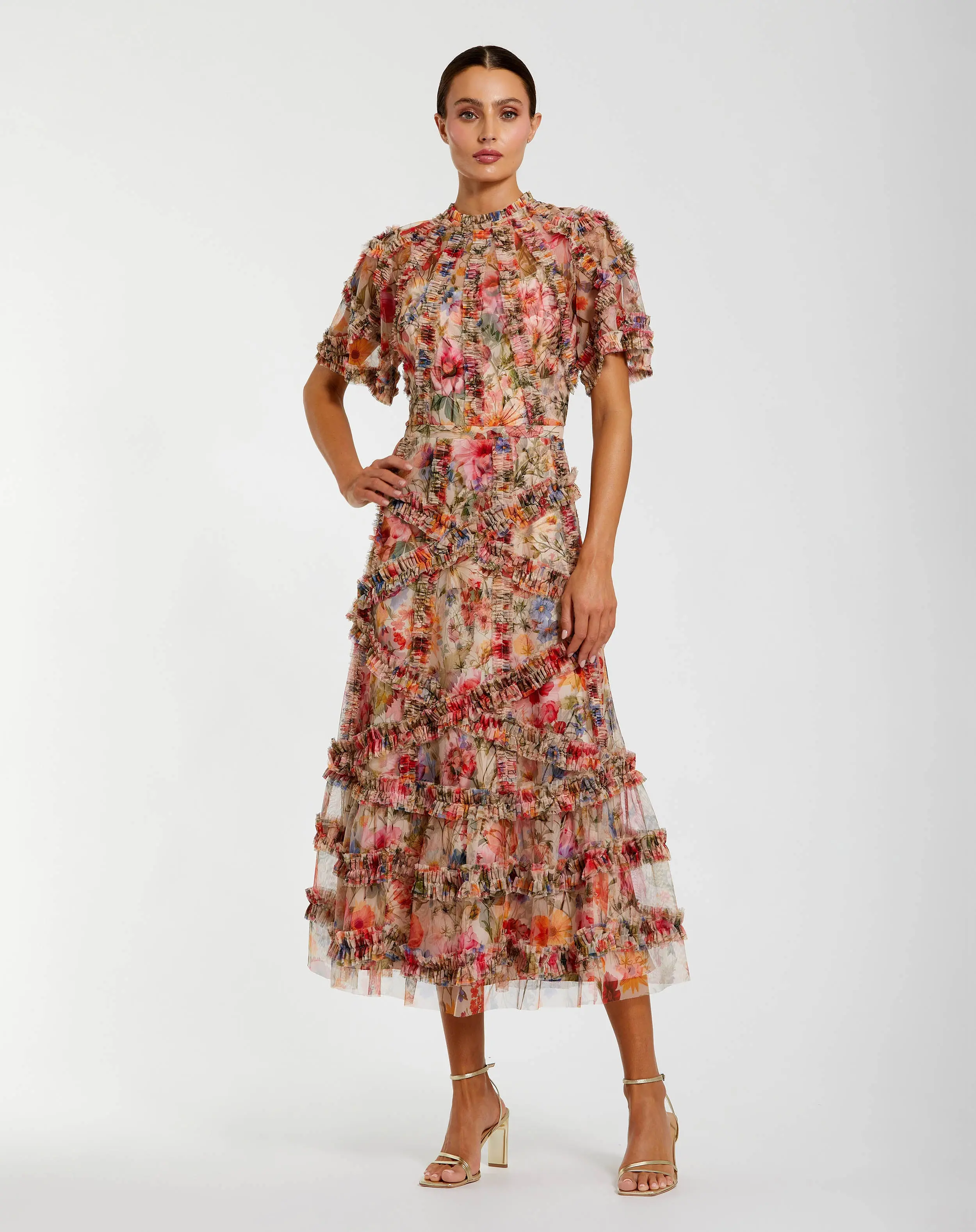 Multicolor Floral Midi Dress with Ruffle Detailing - Special Events Unlimited