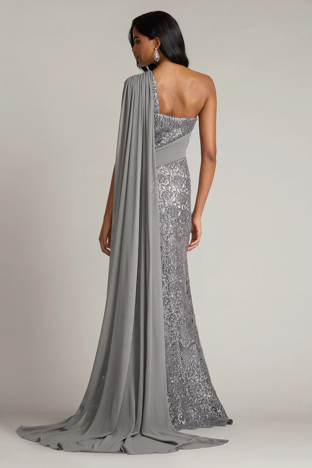 Eamon Draped Sleeve Sequin Embroidered Gown - Special Events Unlimited