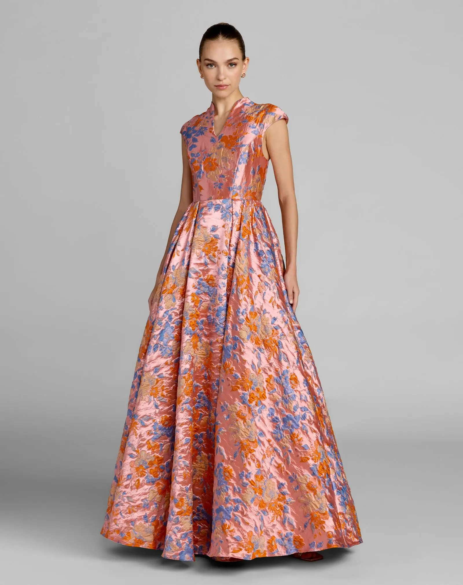 Pink Brocade Cap Sleeve Ball Gown - Special Events Unlimited