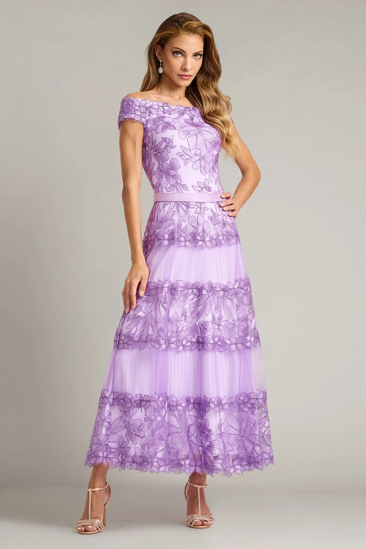 Adriane Floral Embroidered Tea-Length Dress - Special Events Unlimited