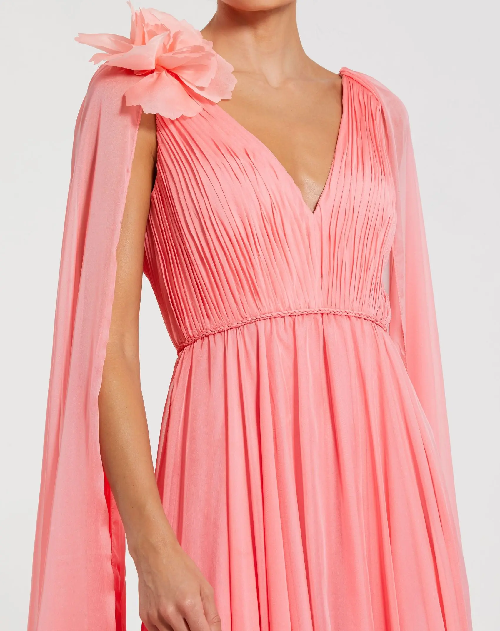 Pink Chiffon V-Neck Gown With Cape Sleeves - Special Events Unlimited