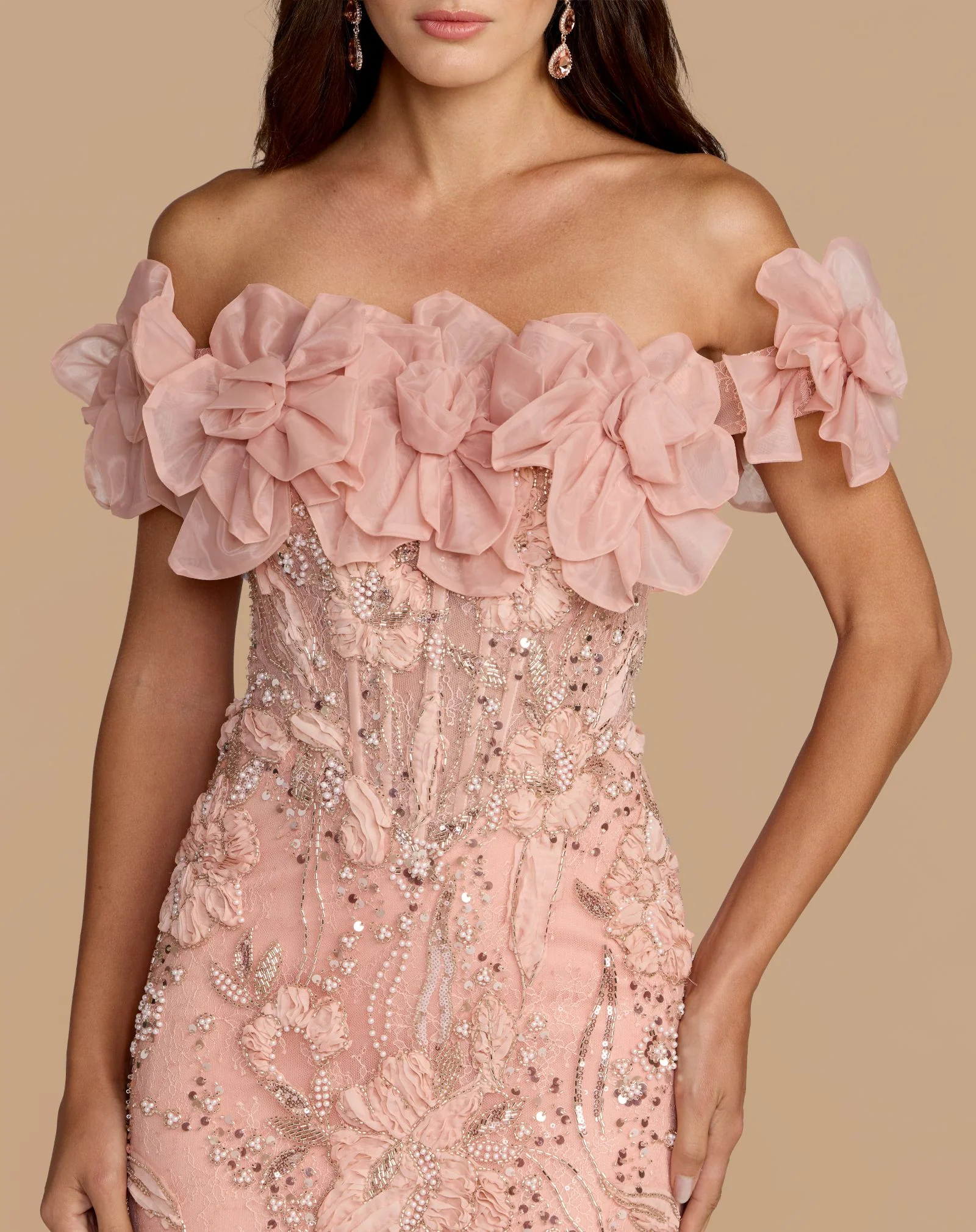 Pink Off The Shoulder Embellished Mermaid Gown - Special Events Unlimited