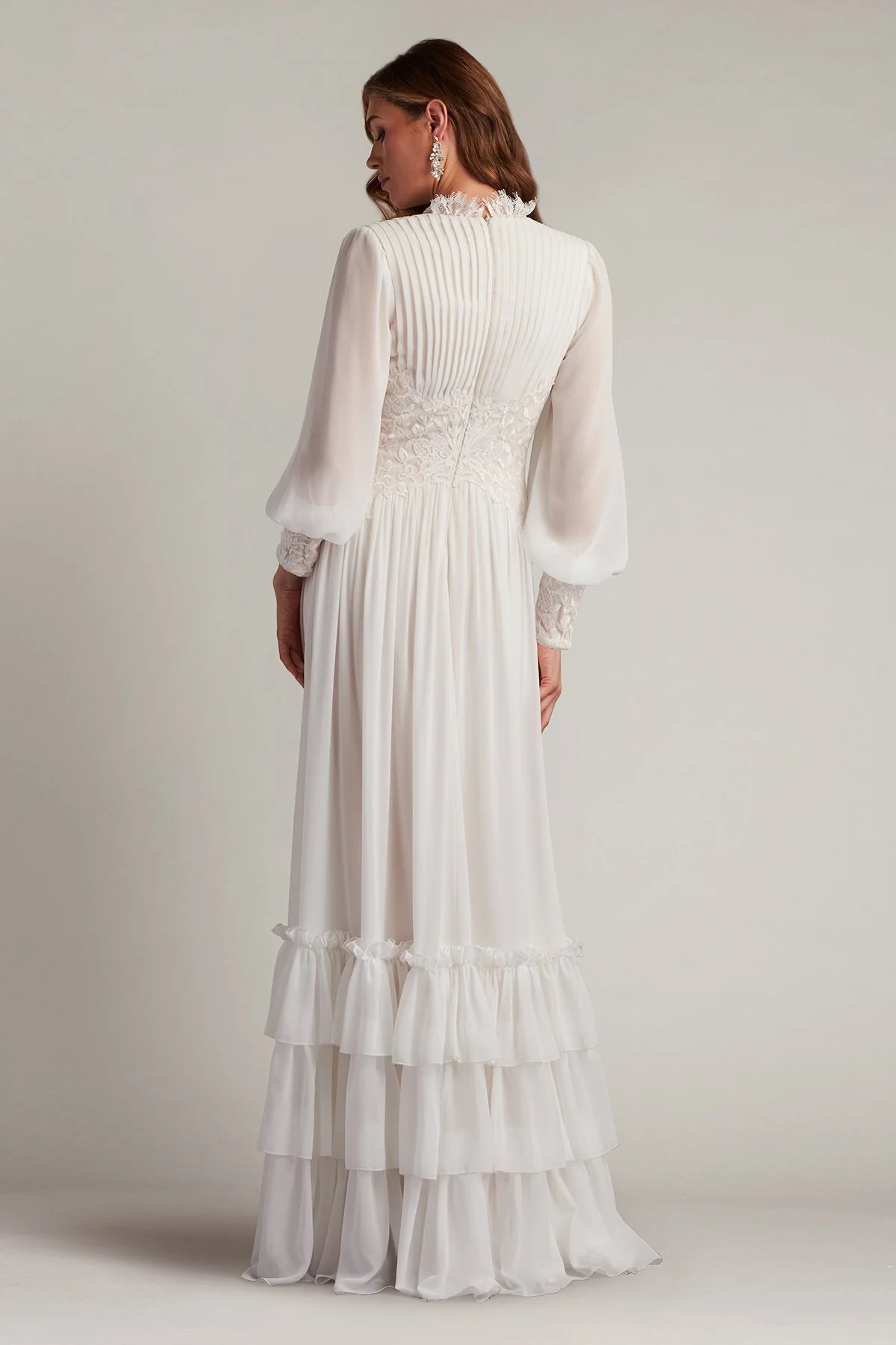 Topanga Tiered Bishop Sleeve Gown - Special Events Unlimited