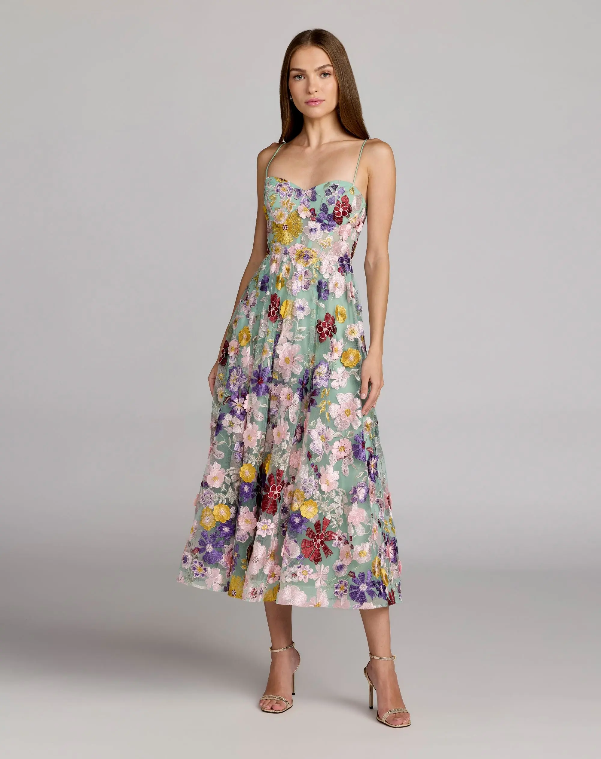 Green Sweetheart Neck Embroidered Midi Dress - Special Events Unlimited