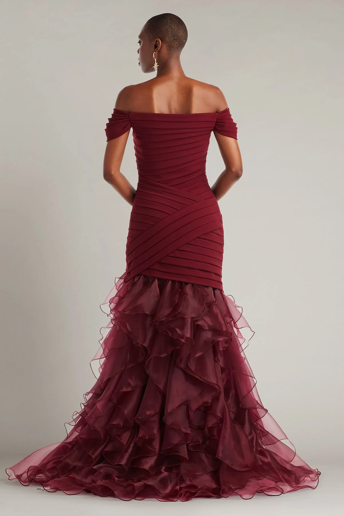 Vail Shutter-Pleated Crepe and Organza Gown - Special Events Unlimited