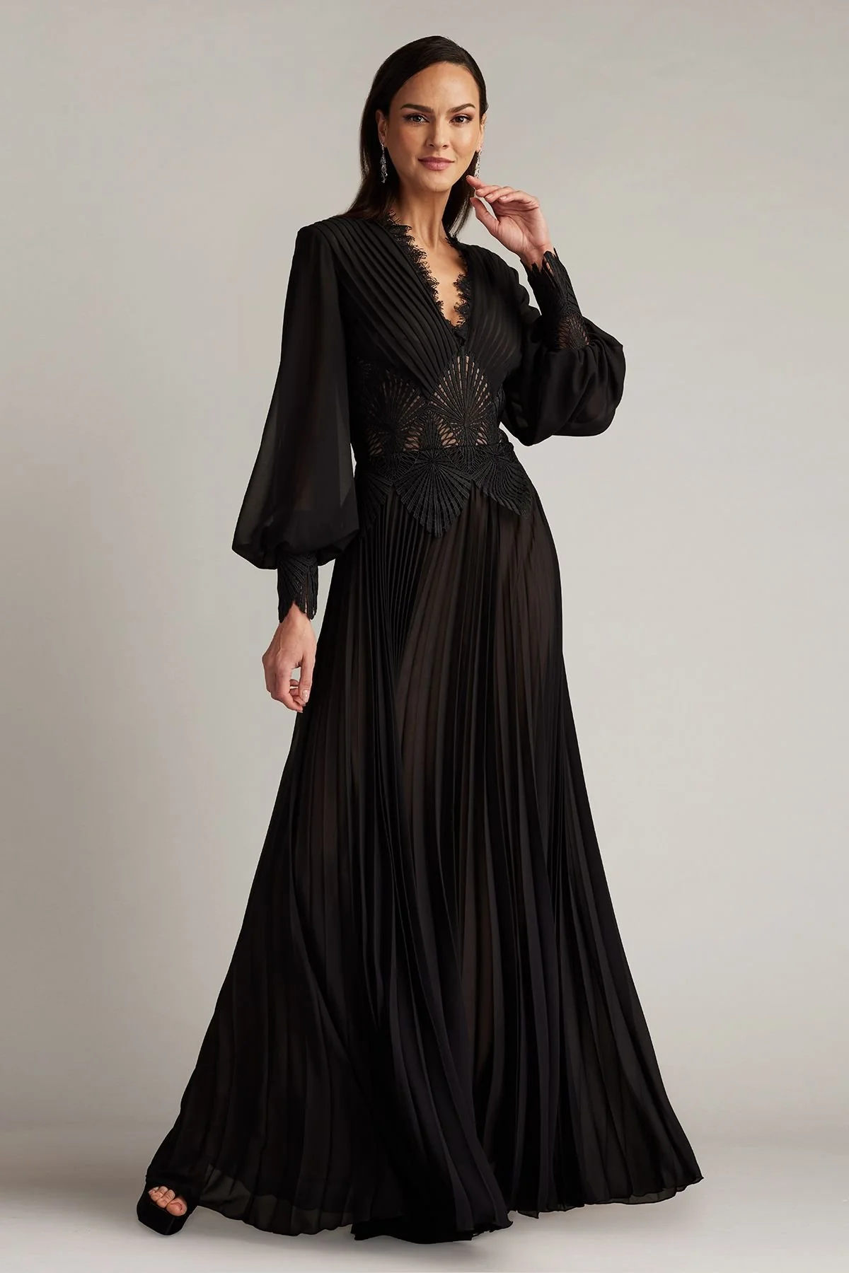Yates Pleated Chiffon & Lace Gown - Special Events Unlimited