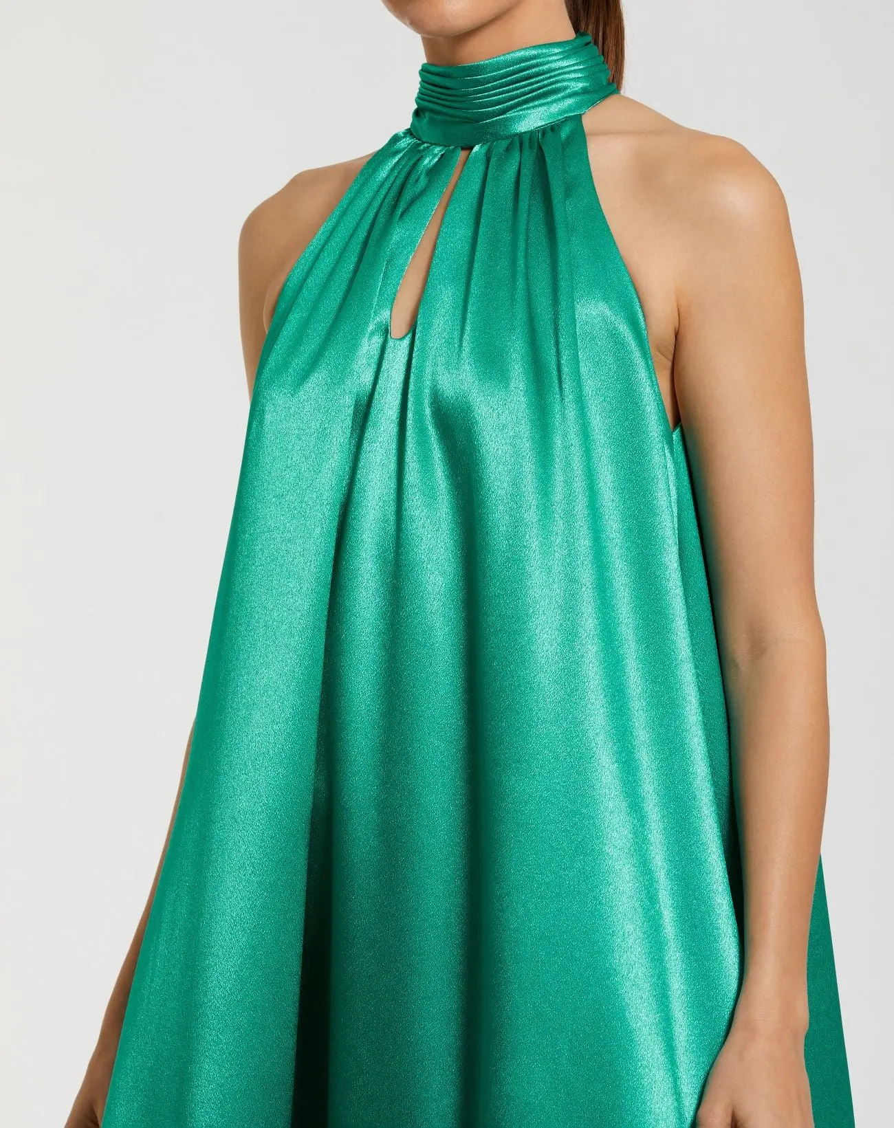 Green Charmeuse Halter High Low Gown - Special Events Unlimited