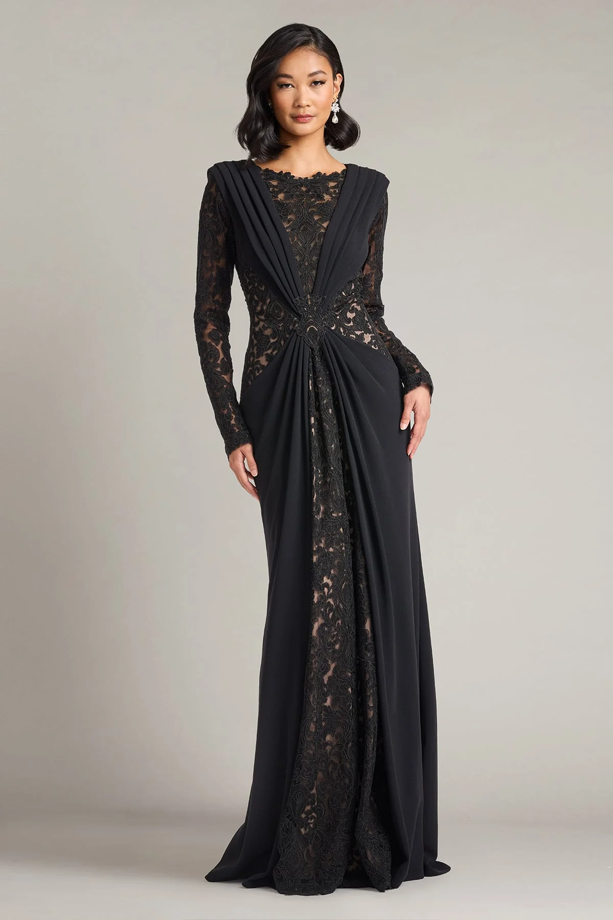 Vourie Draped Overlay Embroidered Gown - Special Events Unlimited