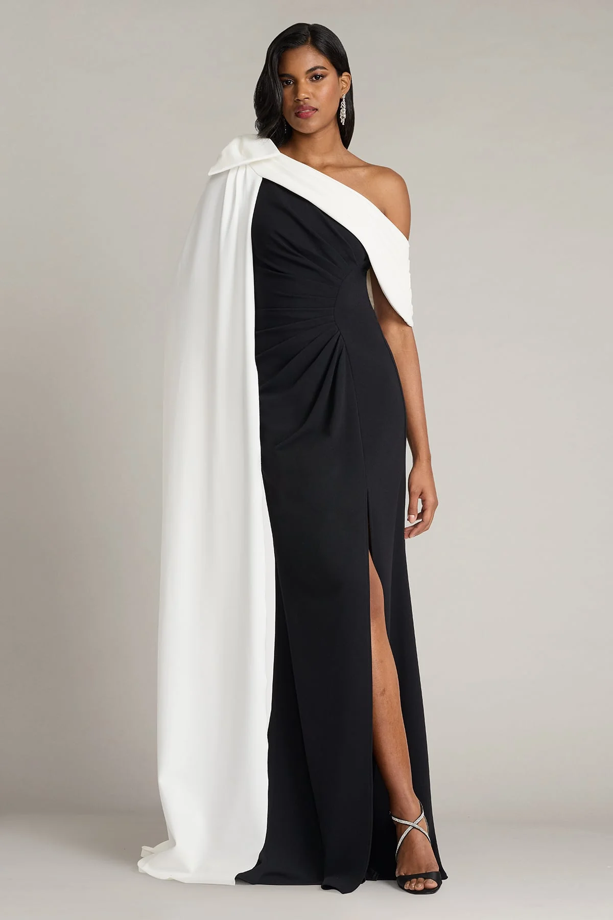 Romi One-Shoulder Bow Cape Gown - Special Events Unlimited