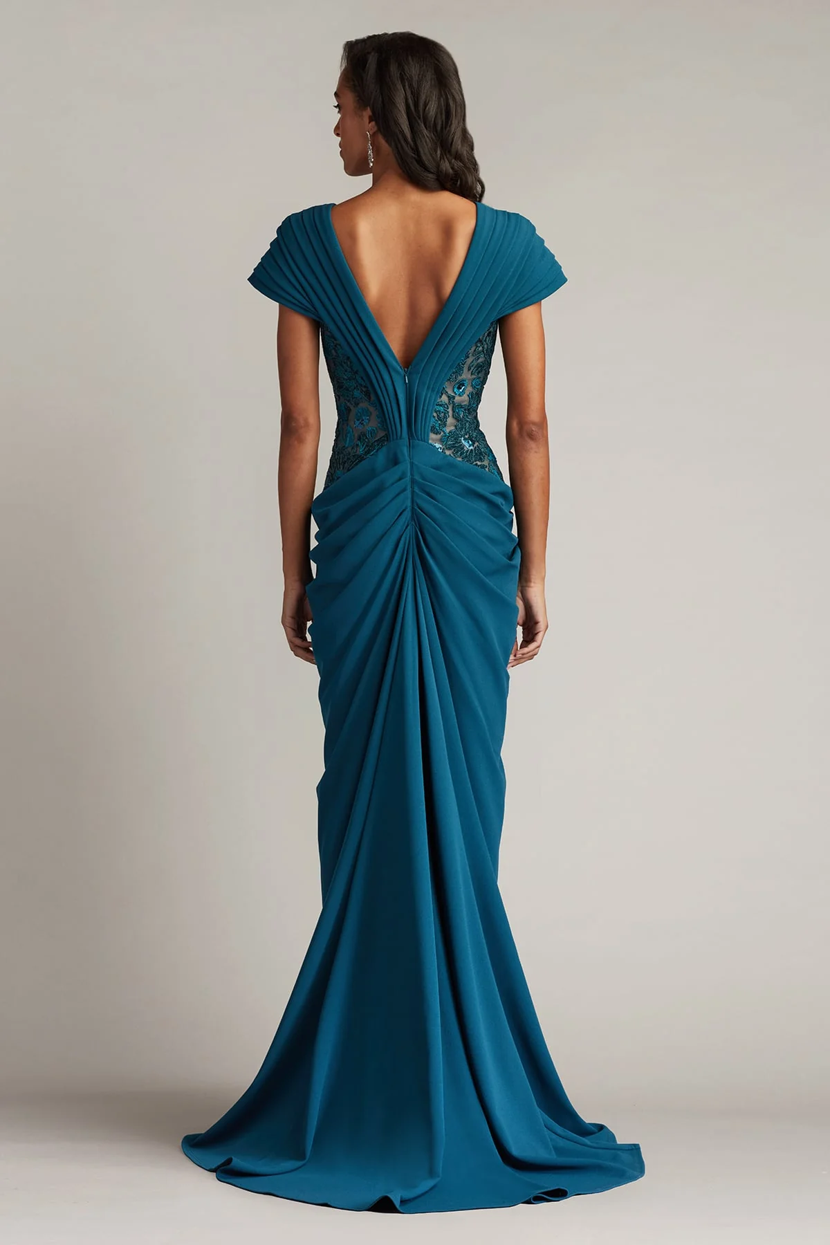 Julina Draped Overlay Embroidered Gown - Special Events Unlimited