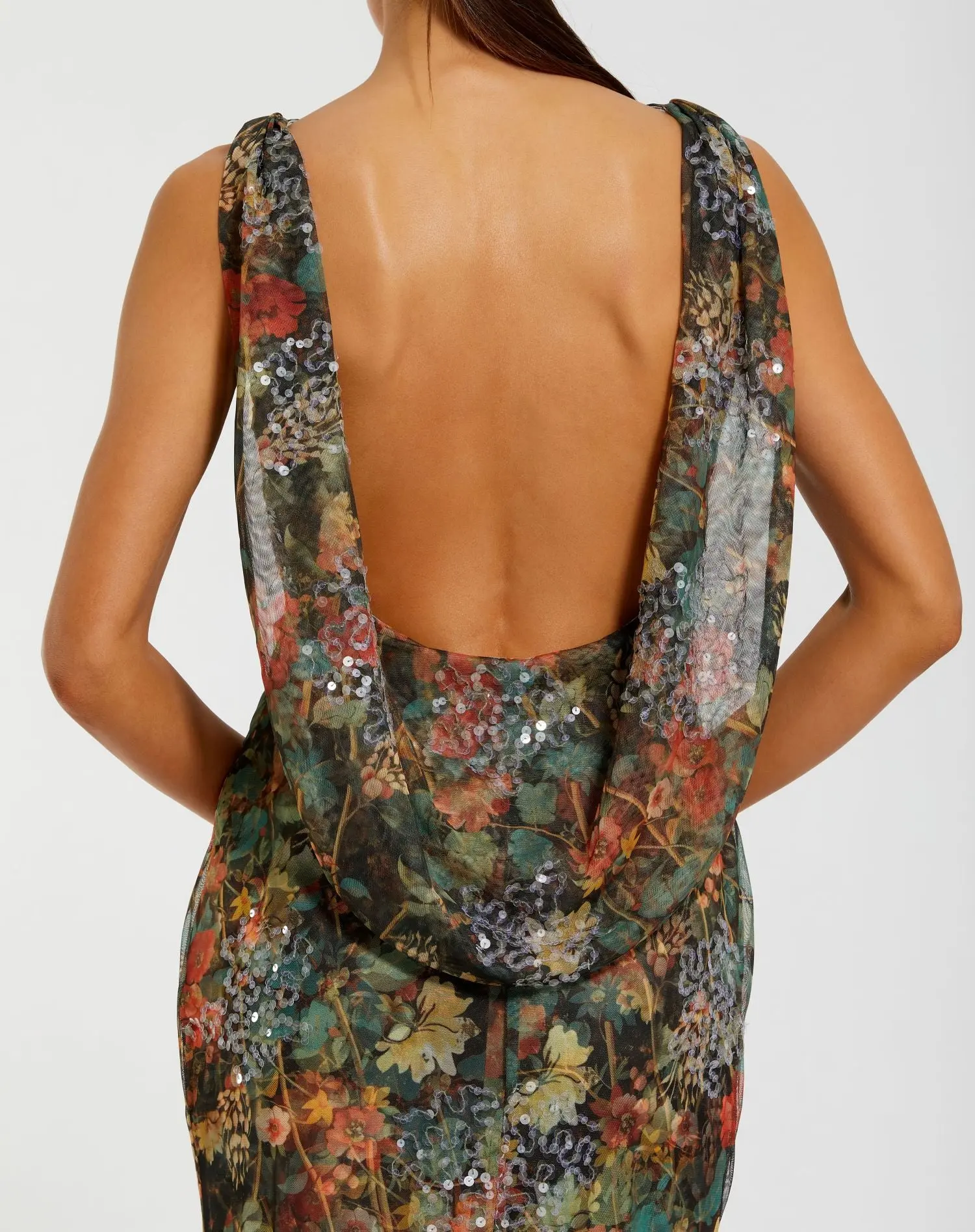 Multicolor Floral Embellished Column Gown - Special Events Unlimited