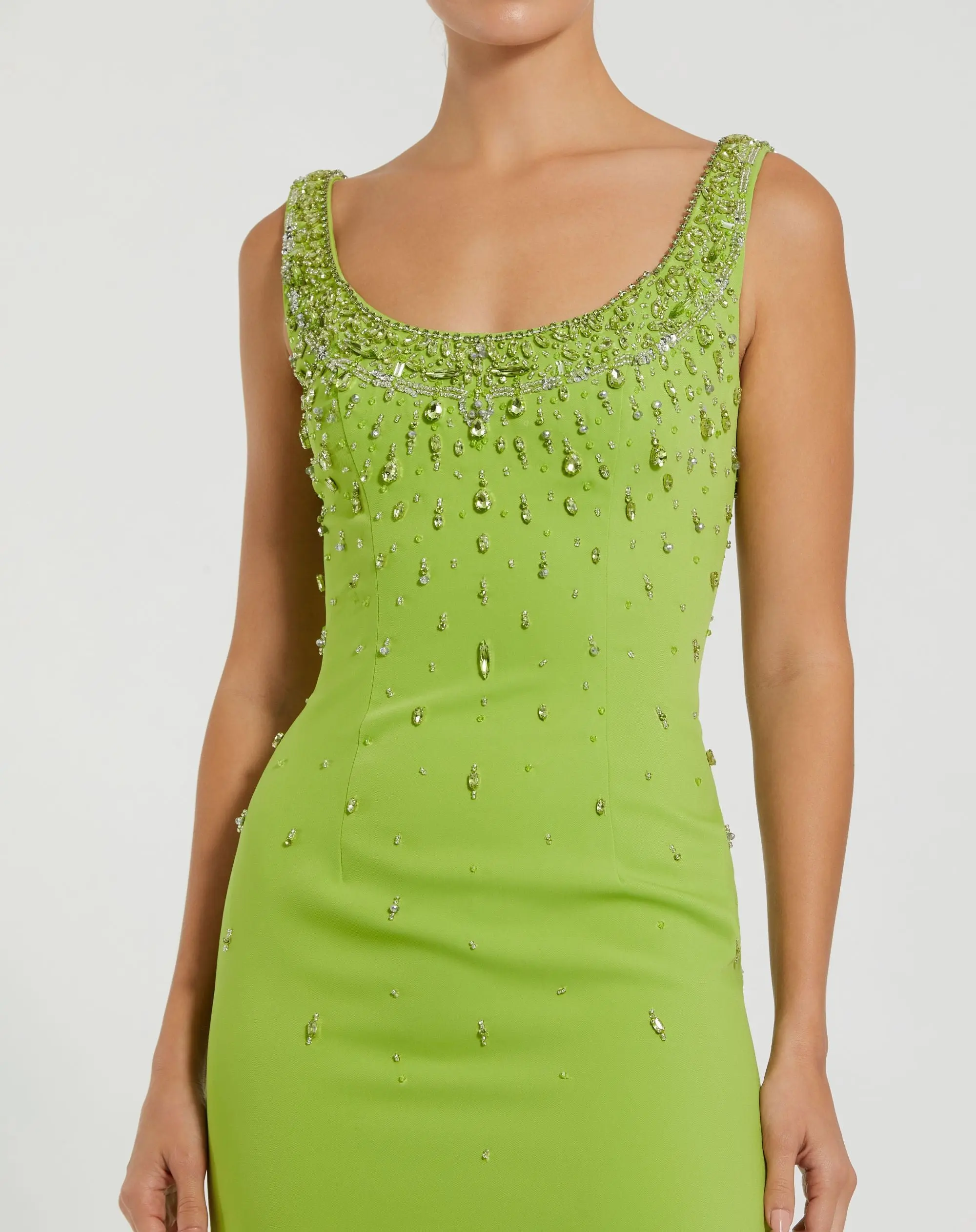 Green Beaded Crepe Scoop Neck Sleeveless Midi Dress - Special Events Unlimited