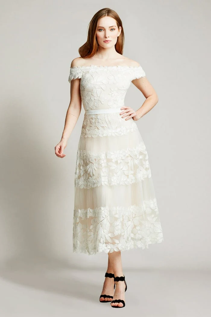 Adriane Floral Embroidered Tea-Length Dress - Special Events Unlimited