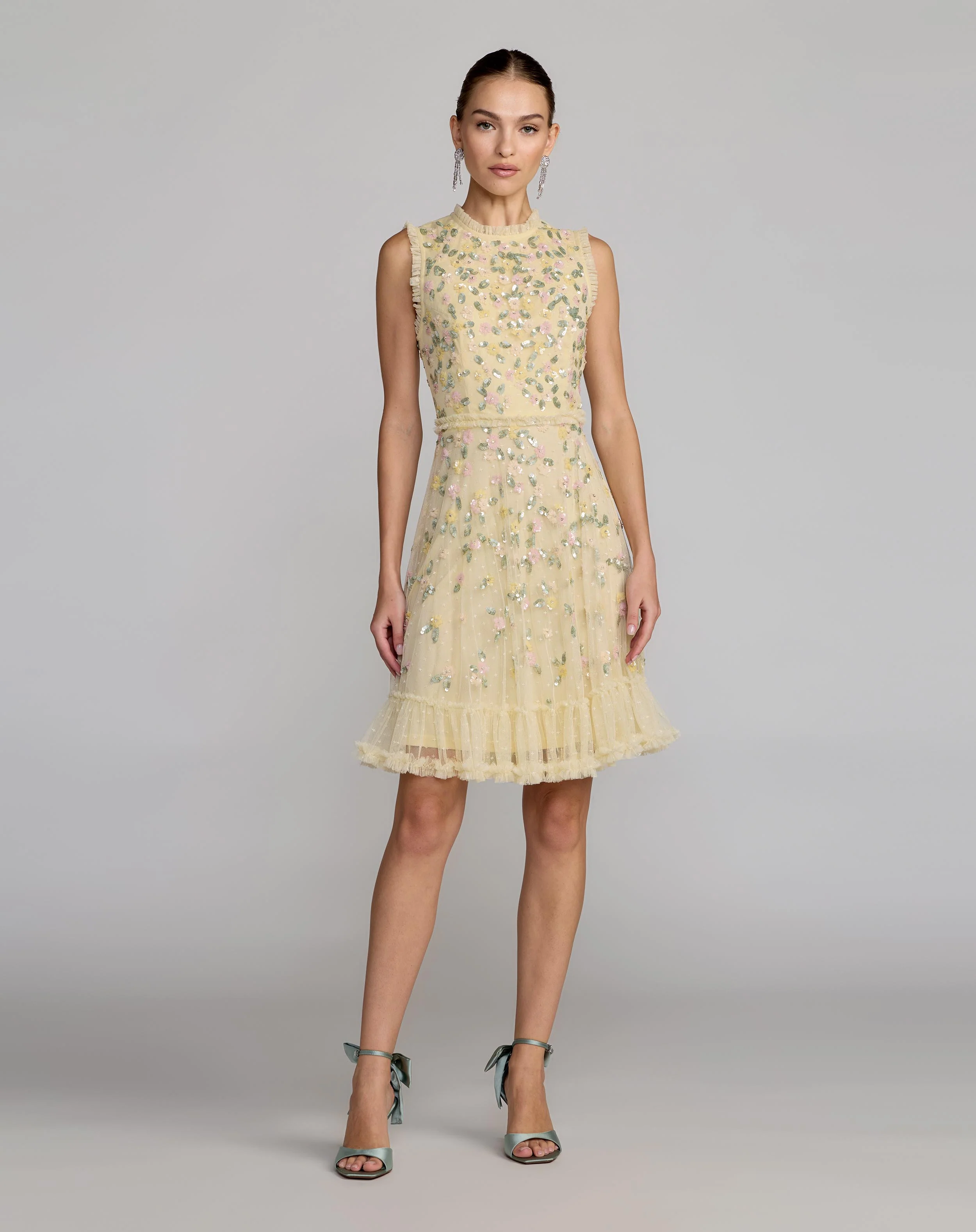 Yellow Sleeveless Sequin Embellished Dress - Special Events Unlimited