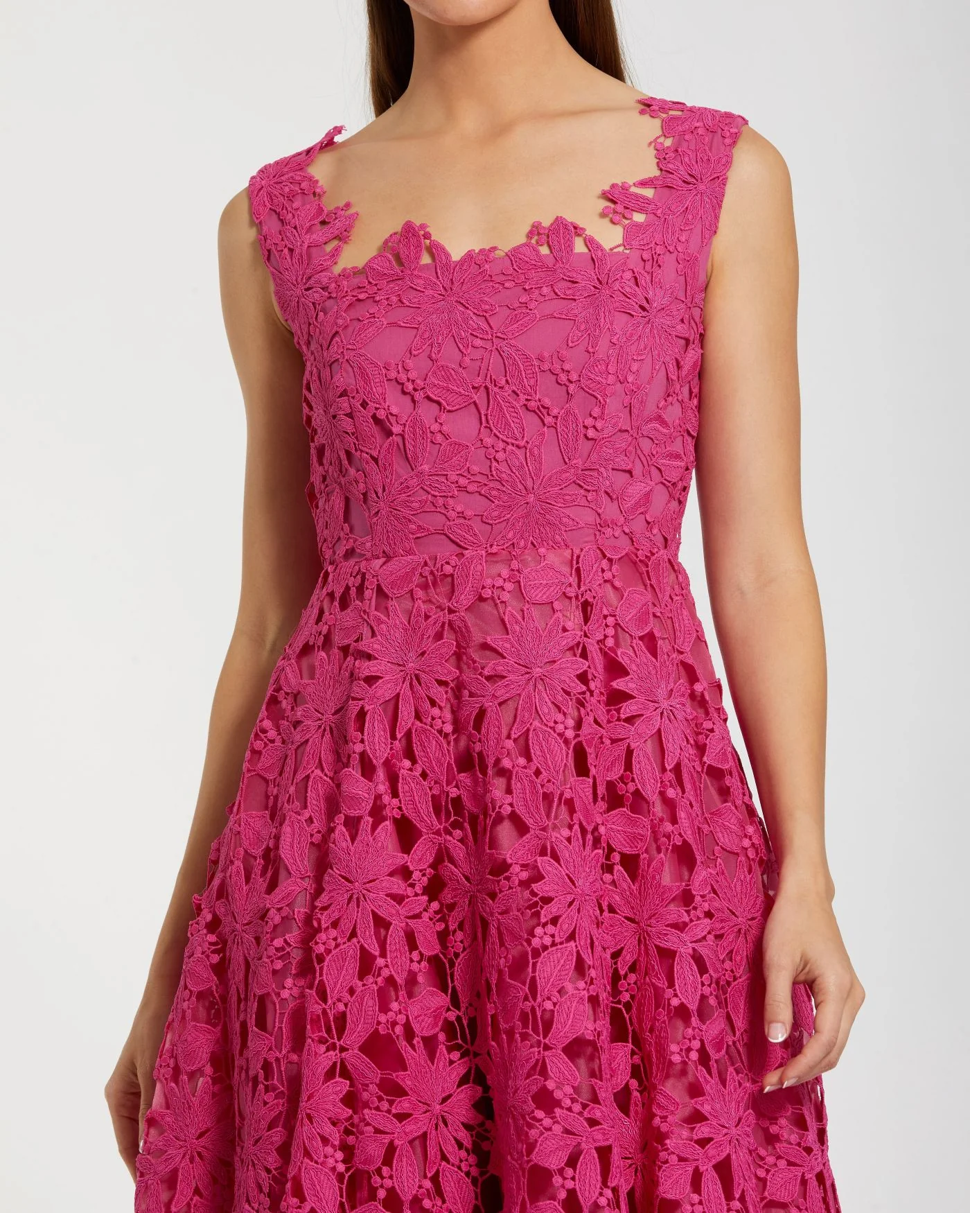 Pink Sleeveless Embroidered Lace A Line Midi Dress - Special Events Unlimited