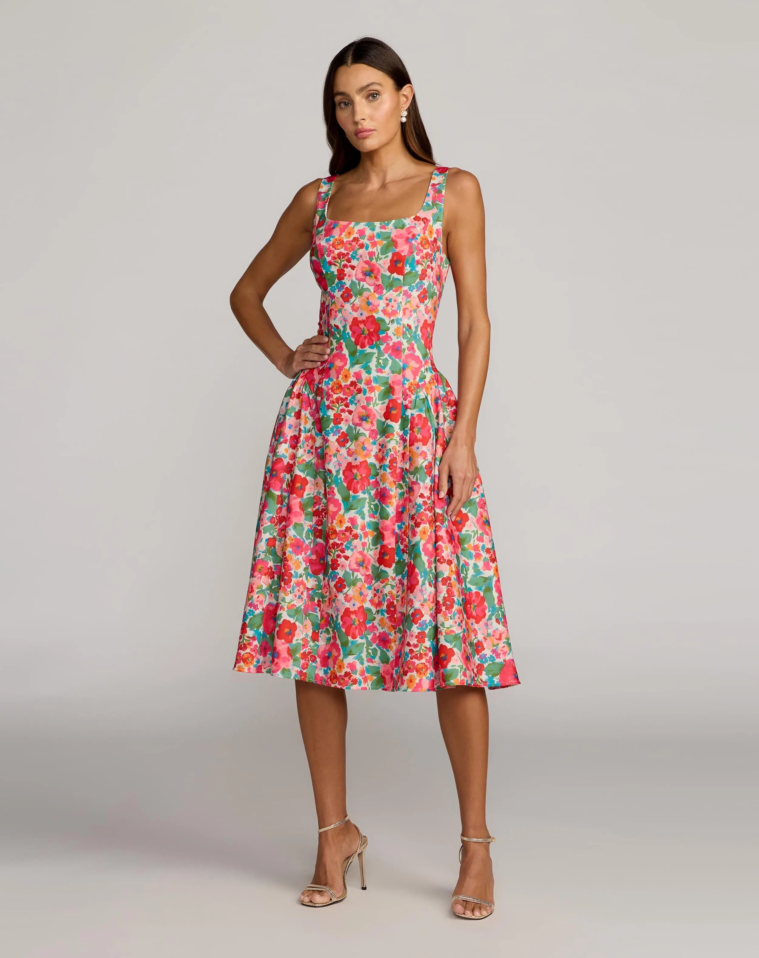 Multicolor Sleeveless Floral A-Line Midi Dress - Special Events Unlimited