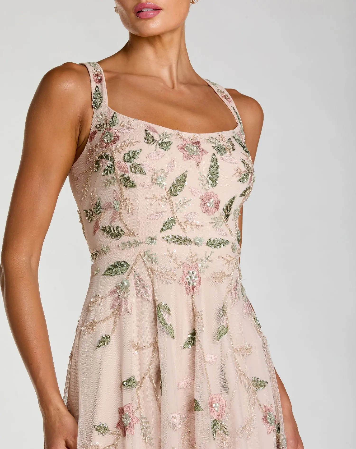Pink Ruffle Midi Dress with Floral Embroidery - Special Events Unlimited