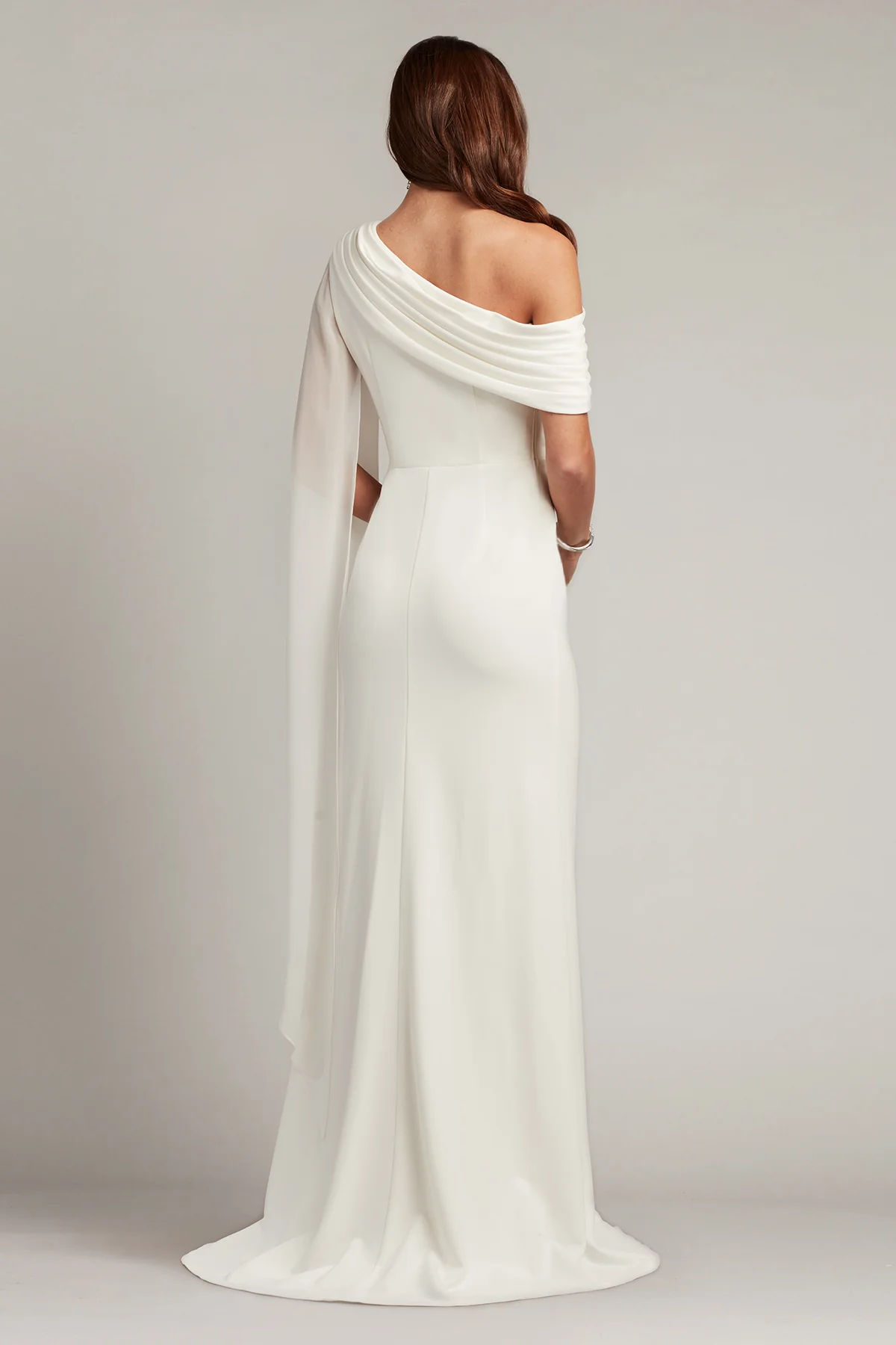 Quill Draped Cape Sleeve Gown - Special Events Unlimited