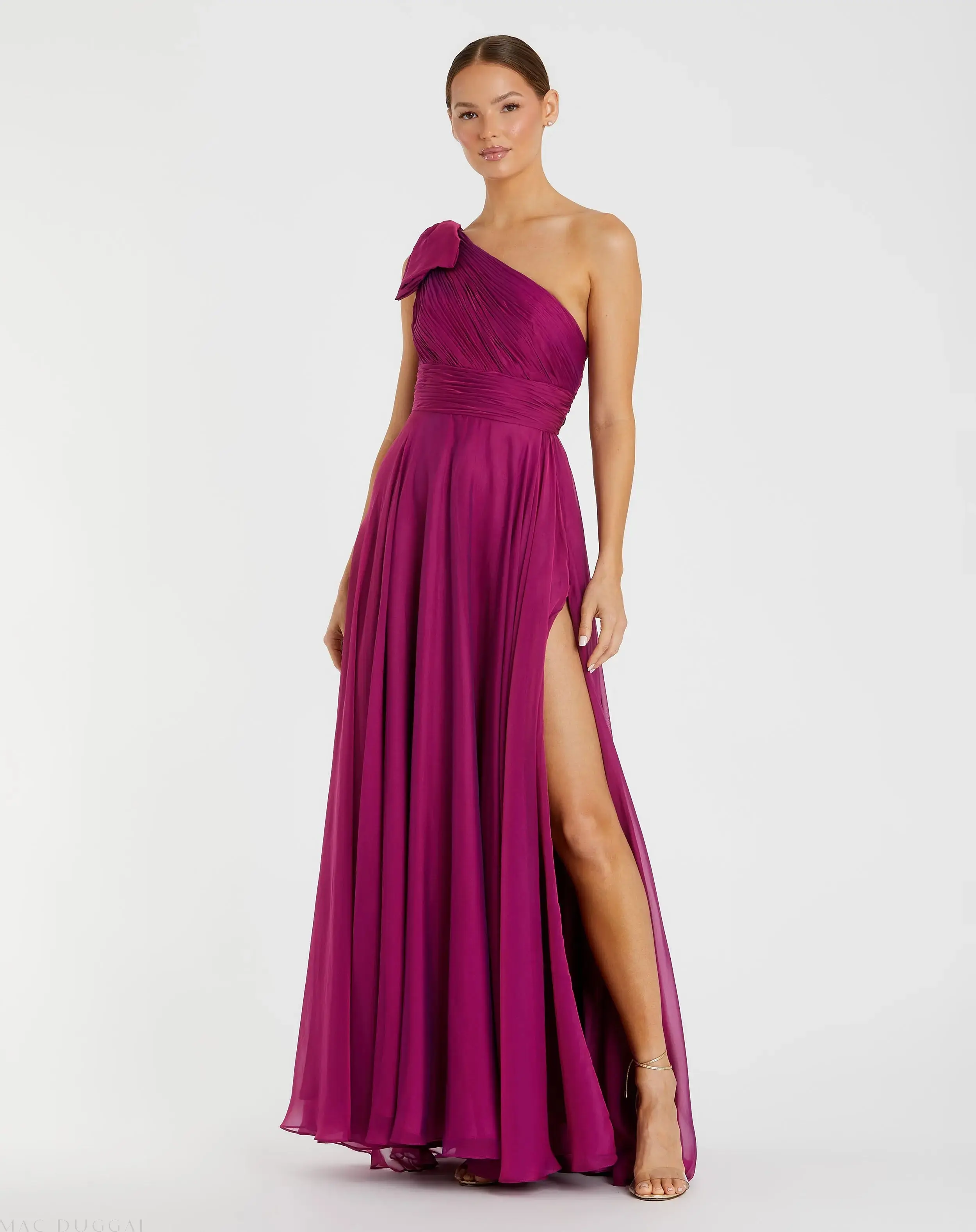 Purple Sleeveless One Shoulder Pleated Gown - Special Events Unlimited