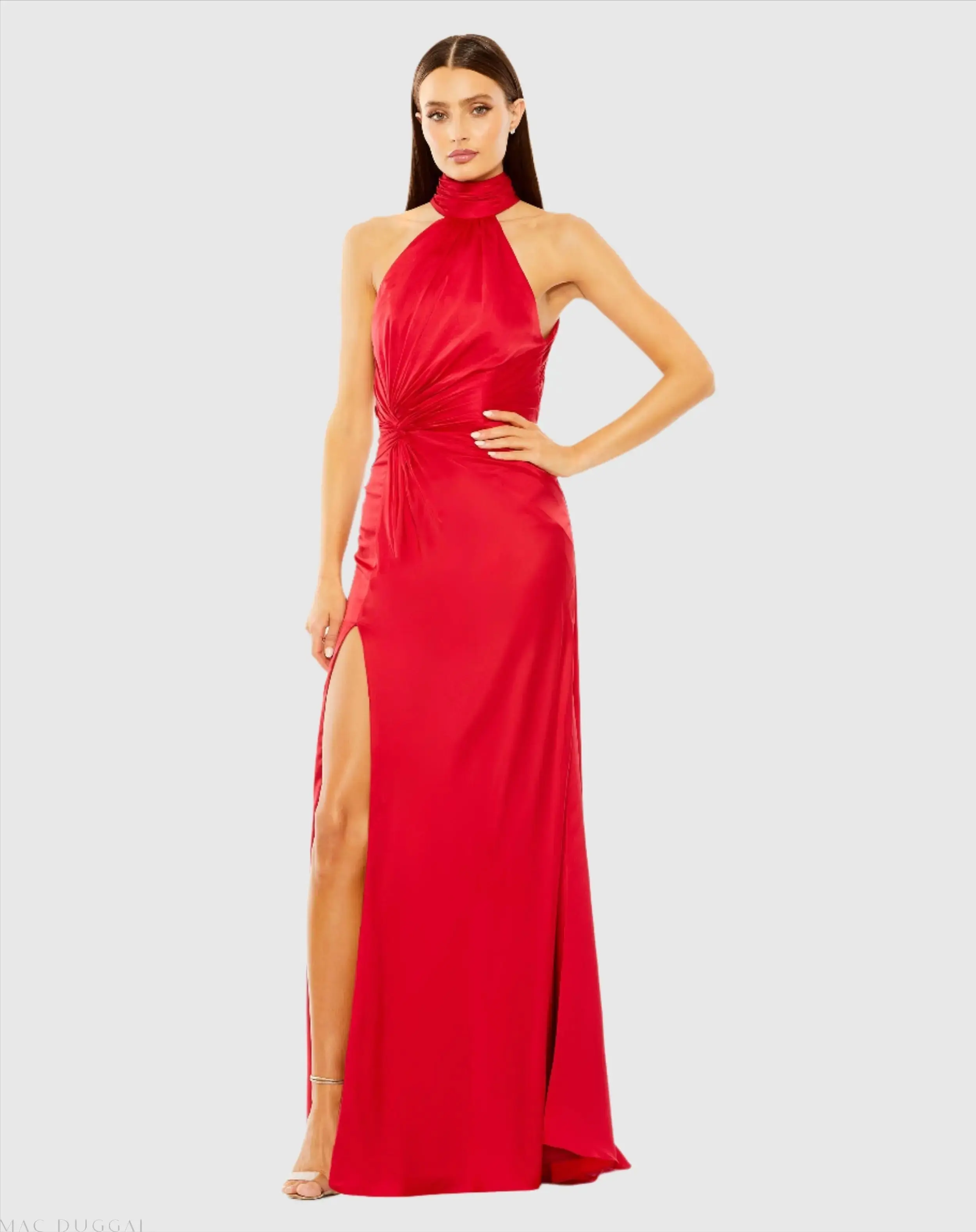 Red Sleeveless Open Back Satin Gown - Special Events Unlimited